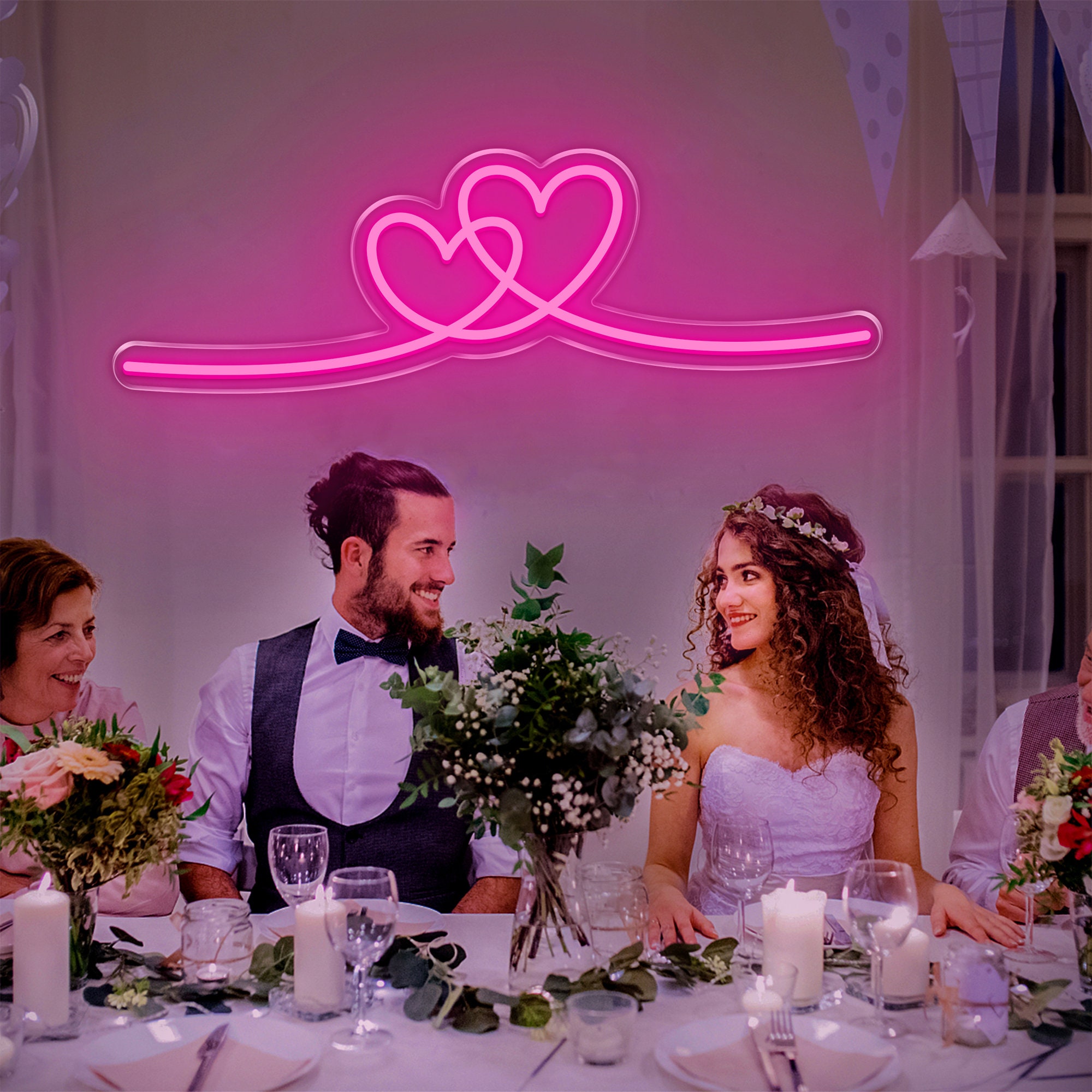Double Heart Neon Signs, White LED Neon Lights ,Decorative Lover Neon Sign , Wedding, Valentine's Day,Bedroom Lights Gift,Neon Sign Heart