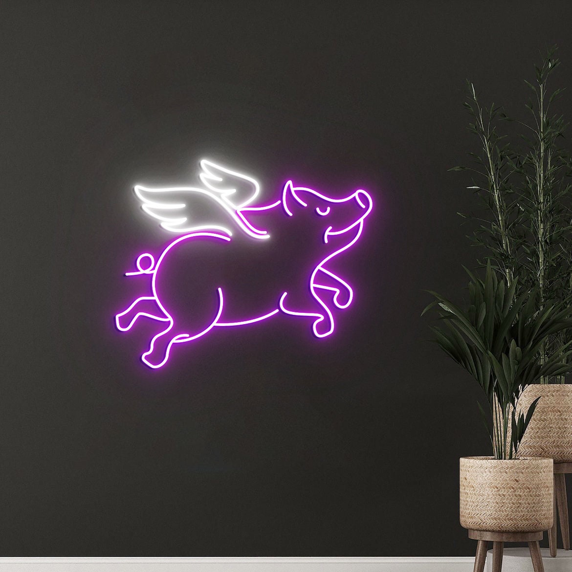 Flying Pig Neon Sign, Farmhouse Pig Decor, Farmhouse Animal Decor, Pig Wall Art, Flying Pig Art