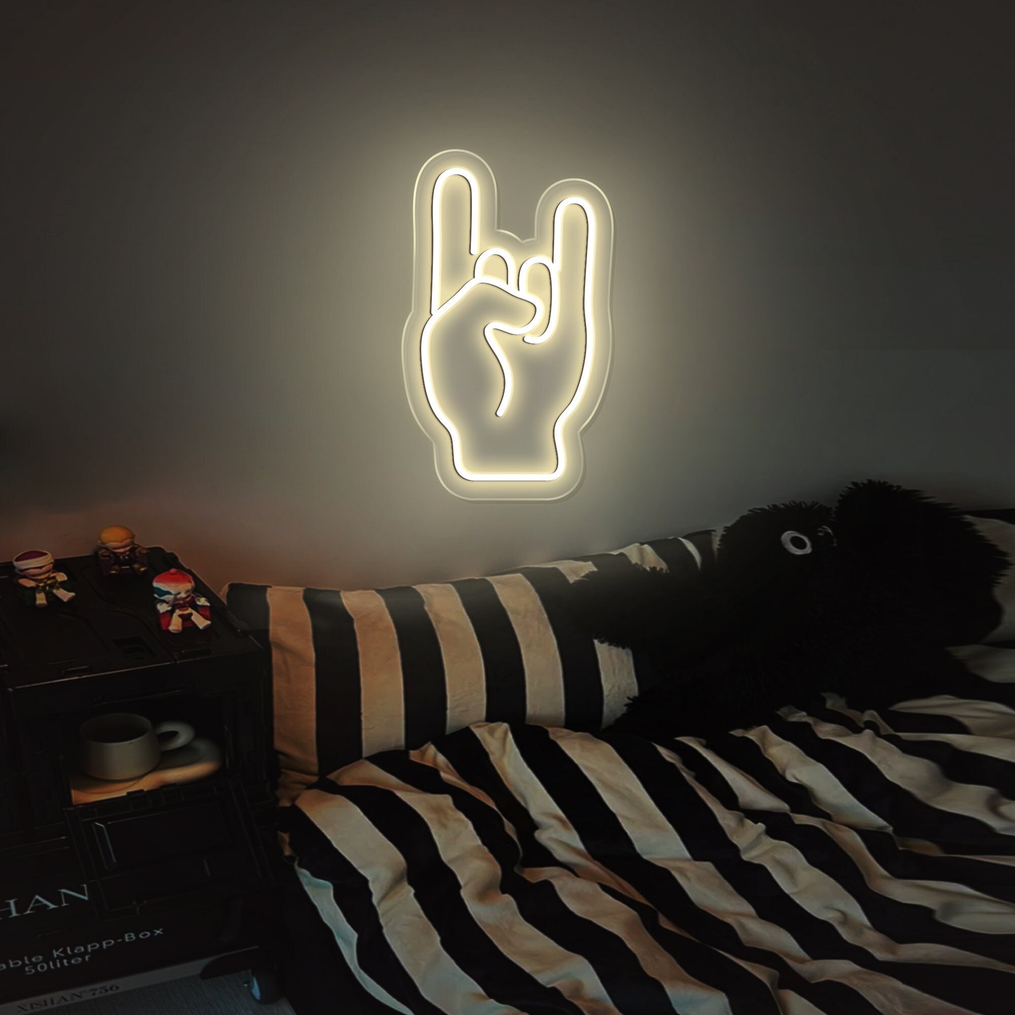 Rock On Hand Sign Kid Room Flex Silicone LED Neon Sign/Music Gesture Neon Sign/ Heavy Metal Sign Wall Art/ Band Personalized Gift/Wall Decor
