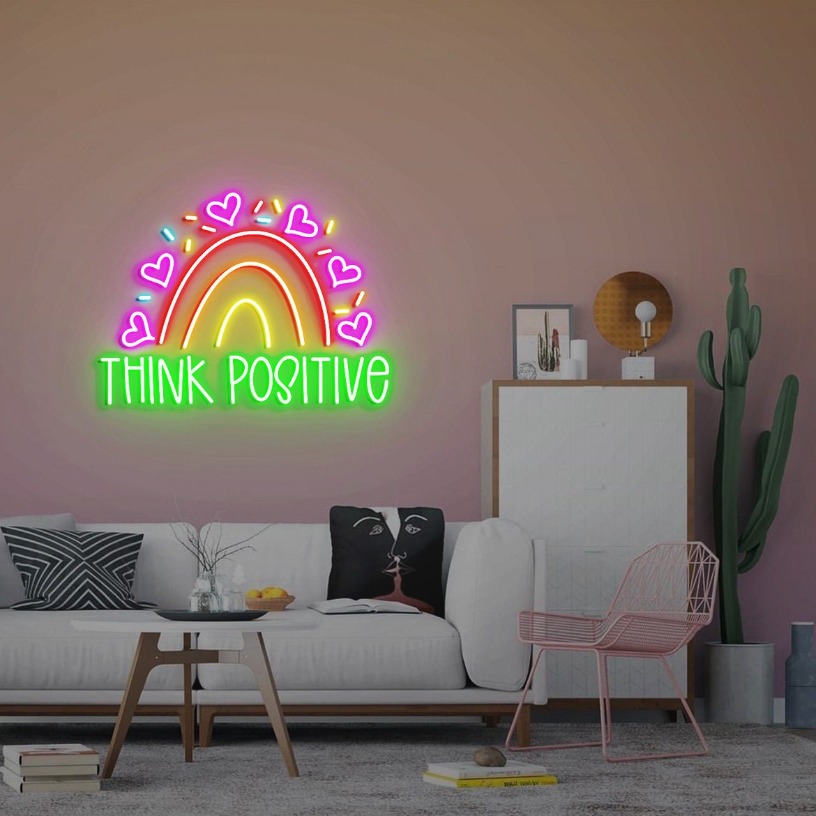 Think Positive Sign, Mental Health Sign, Neon Sign Office Wall Decor, Positive Thinking, positive Affirmations