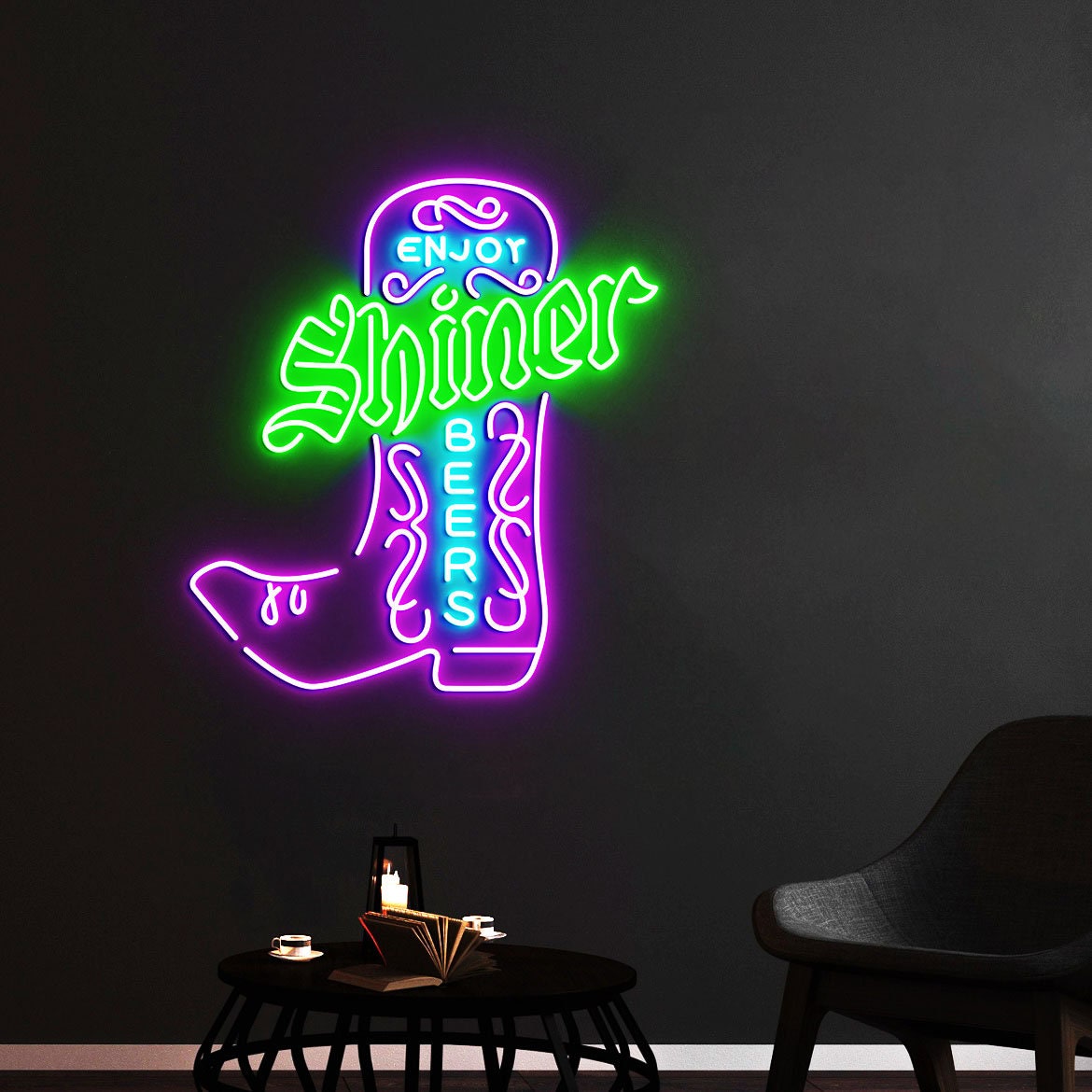 Shiner Neon Light, Neon Sign Light Decor, Boot Neon Sign, Bedroom Neon Lights, Home Neon Lights, Bar Wall Decoration