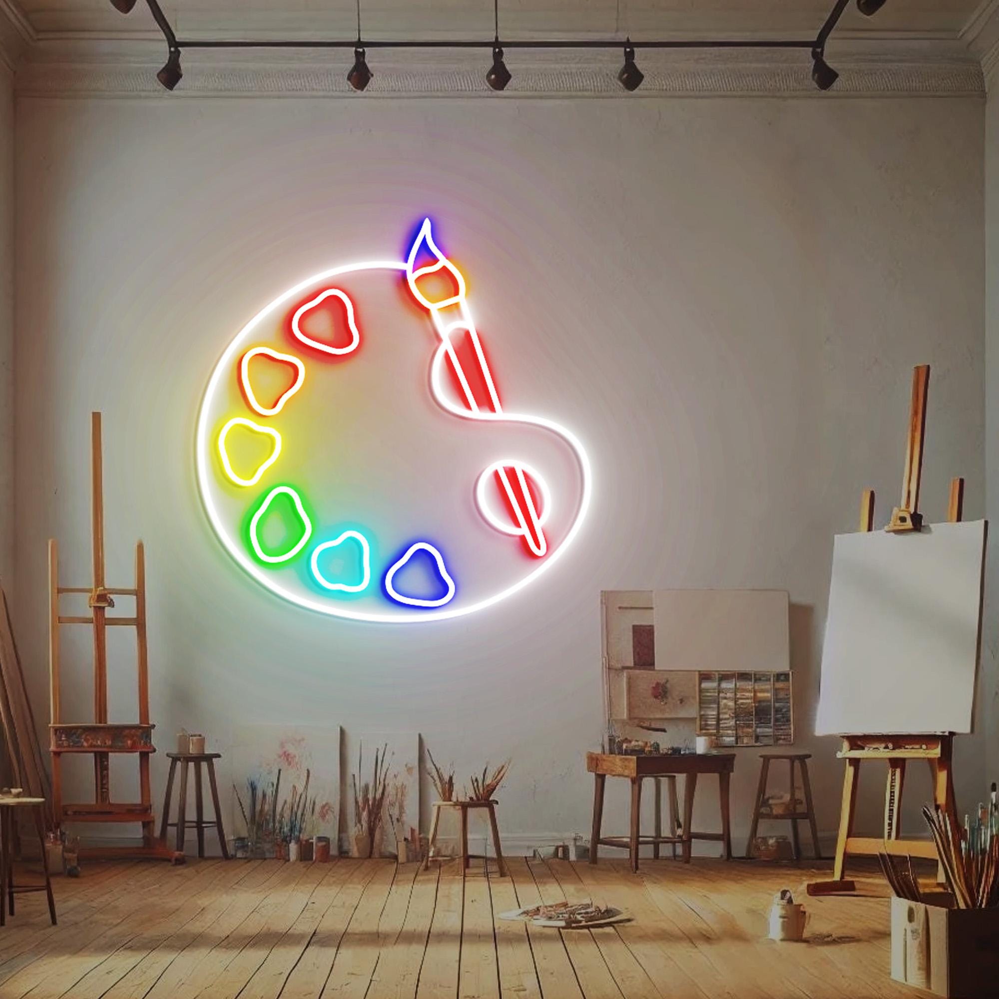 Palette Neon Light, Art Gallery Neon Sign Light Decor, Draw Picture Neon Sign, Paintbrush Neon Lights, Painter Room Wall Decor