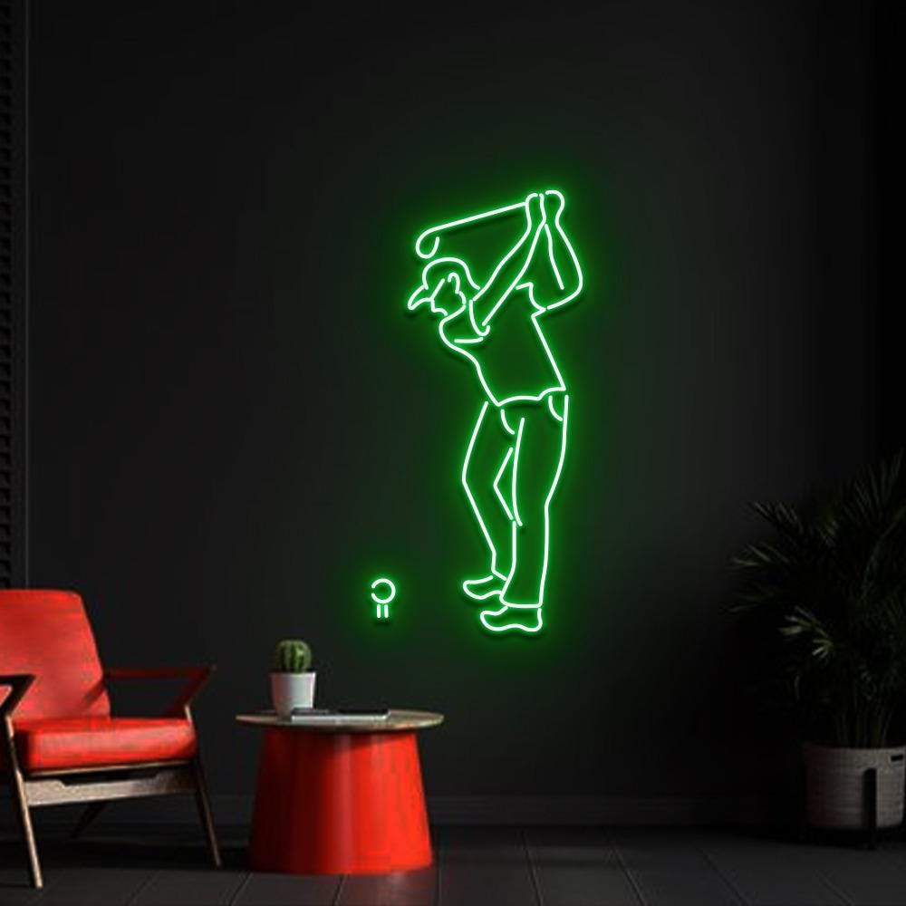 Golfer Line Art Neon Sign For The Ultimate Golf Lover, For The Bar, Home, Bedroom, Cafe, Restaurant, Office Living Room, Golfer Neon Gifts