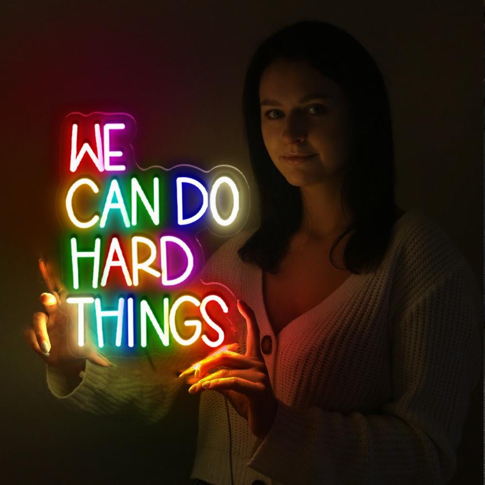 We Can Do Hard Things Neon Sign, Positive Affirmation, Kids Wall Neon, Growth Mindset, Classroom Decor, Positive Classroom, Education Gifts