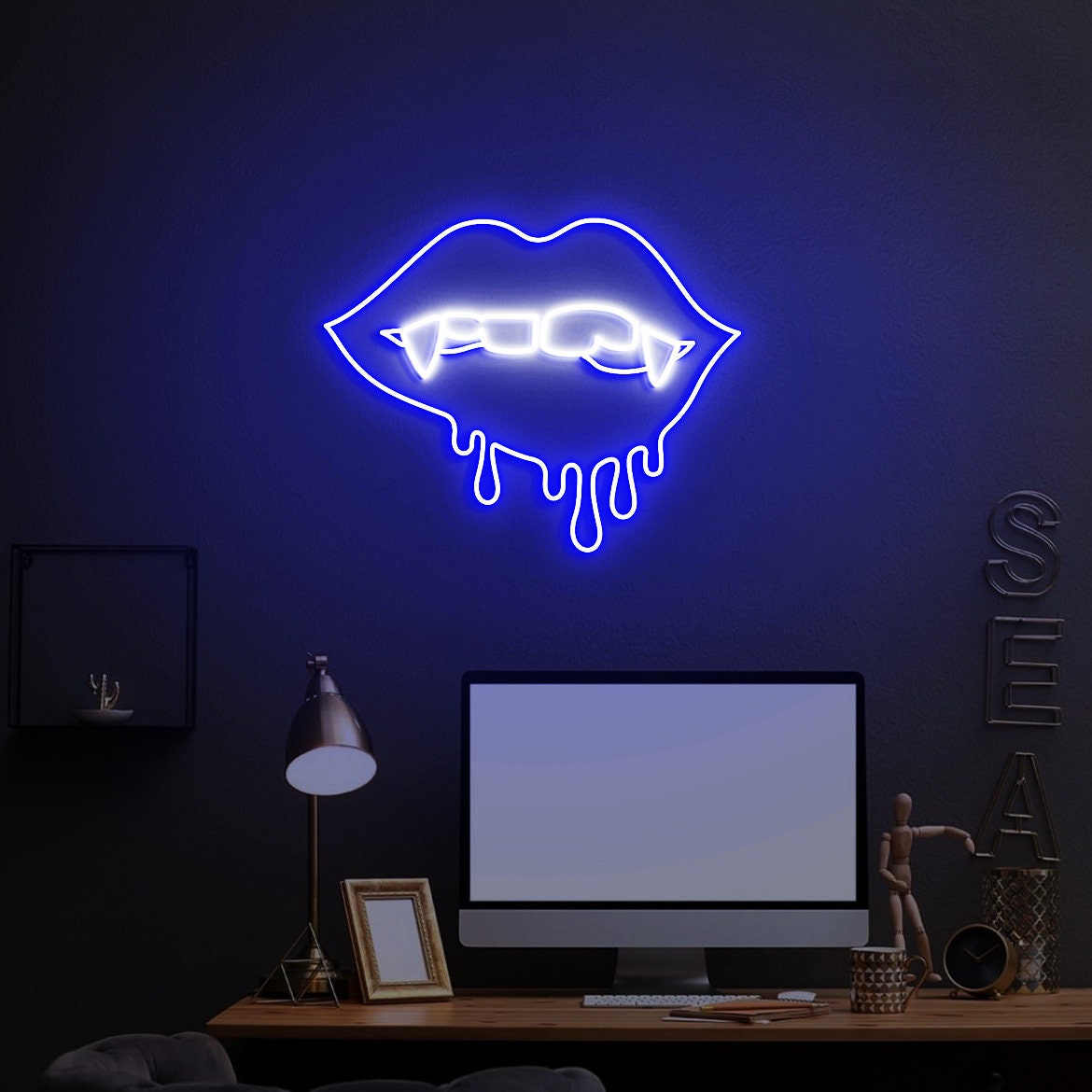 Bloody Vampire Neon Sign, Neon Sign Vampire Themed Halloween Party Decor, Vampire Biting Art, Vampire Gift