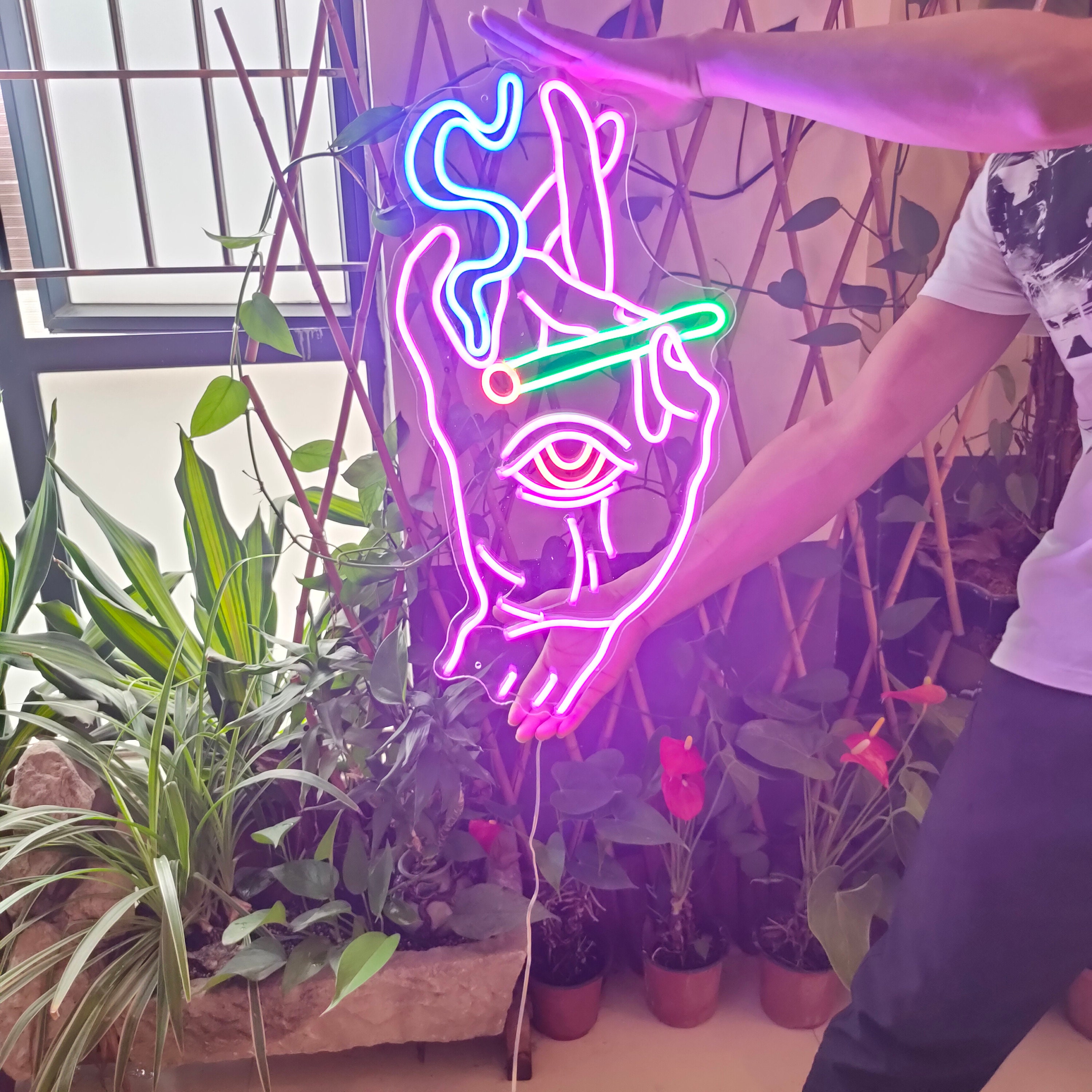 Custom Neon Signs Smoking Hand With Eye Neon Sign Bedroom Neon Sign Wall Decor Wedding Neon Sign Customized Neon Sign Led Neon Sign Art