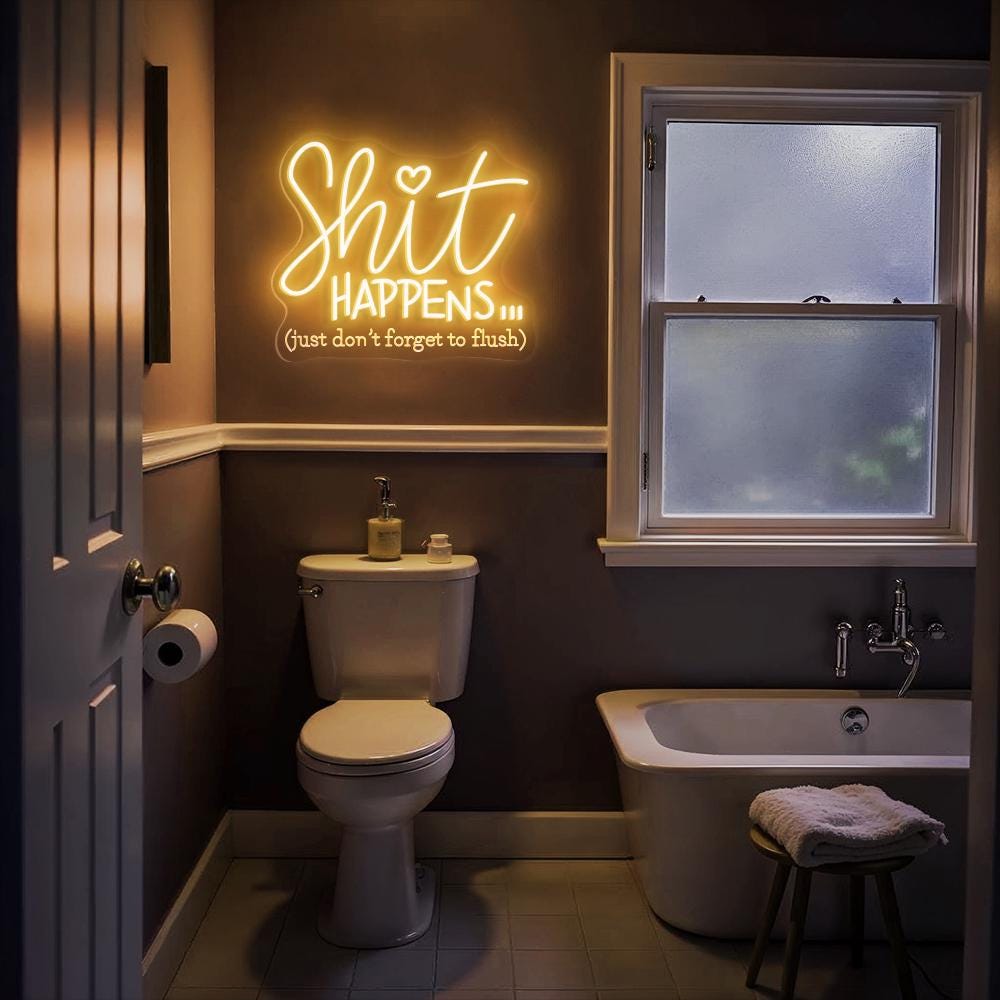 Shit Happens Bathroom Neon Sign, Shit Happens Neon Sign, Fun Bathroom Decor Sign, Flush the Toilet Sign, Toilet LED Sign, Bathroom Sign