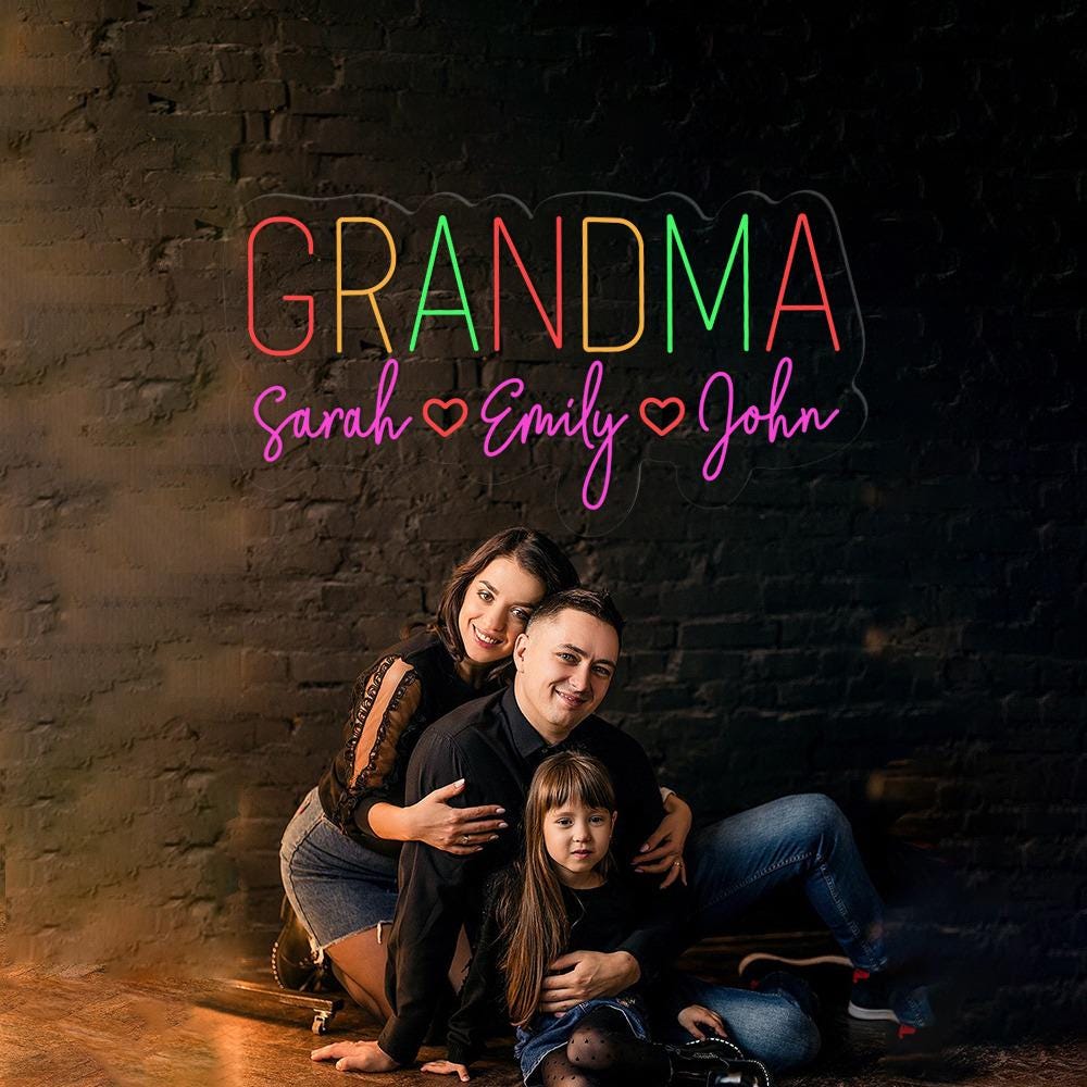 Personalized Grandma Neon Sign with Names, Custom Grandma Neon Sign, Nana Neon Led, Gramma With Children Names Apparel, Mother's Day Gifts