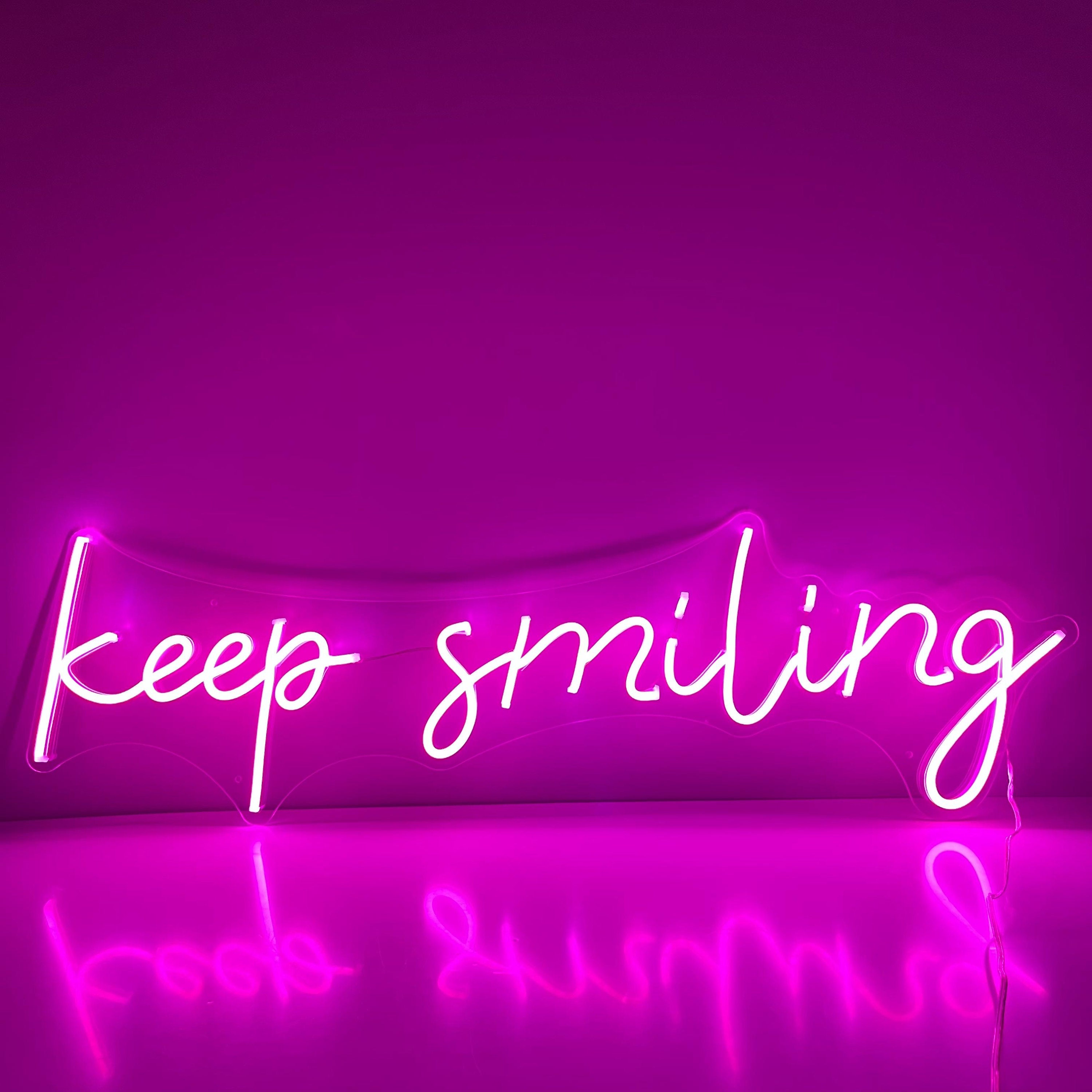 Neon Sign Custom Keep Smiling Sign Led Light Home Decor Wedding Party Pub Bar Room Wall Hanging Birthday Gift Acrylic 12V Flex Neon Light 3D