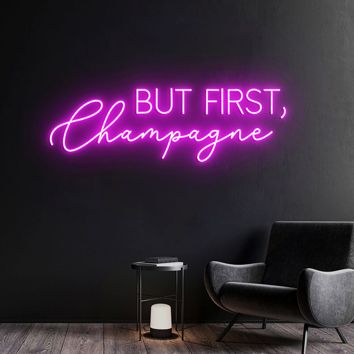 But First Champagne Neon Light, Champagne Wall Art, Custom Champagne Neon Wedding Sign Wall Art