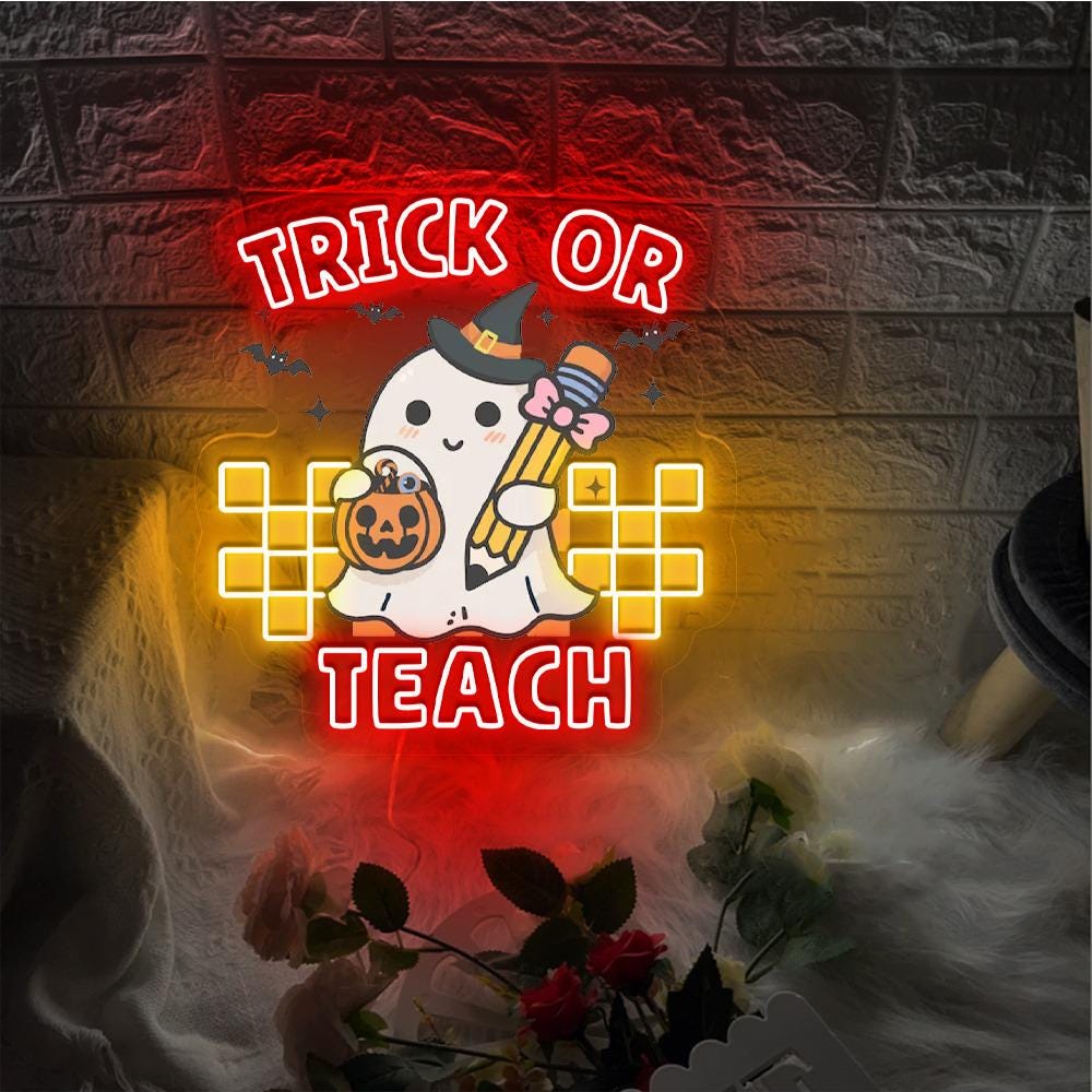 Teacher Halloween Neon Sign, Books Lover Ghost Gift, Cute Little Ghost Neon, Teacher Halloween Neon, Spooky Teacher Neon, Fall Graphic Neon