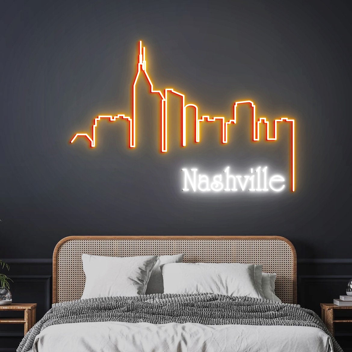 Nashville Skyline Neon Sign, Nashville City Skyline Wall Art, Custom Neon Sign City Skyline, Nashville Home Decor, Nashville Gift