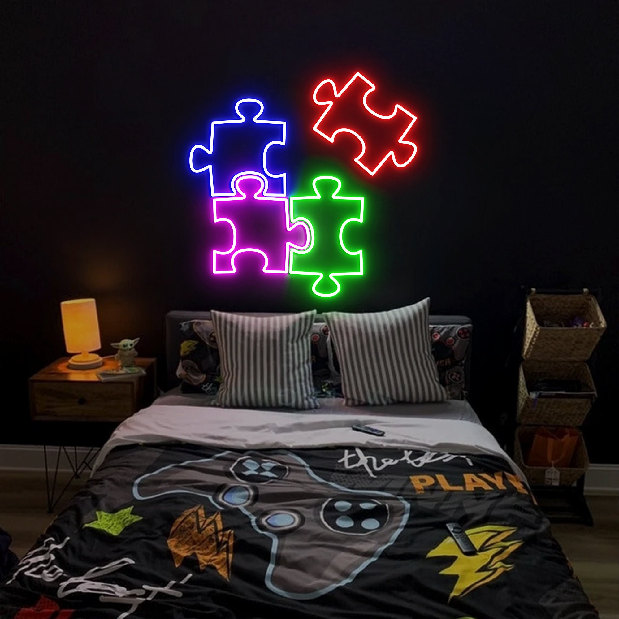 Puzzle Neon Light, Neon Sign Light Decor, Puzzle Bedroom Neon Sign, Bedroom Neon Lights, Game Neon Signs, Puzzle Wall Decoration
