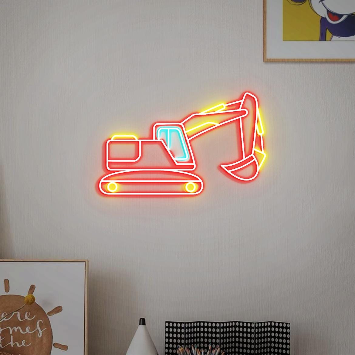 Excavator Neon Sign, Construction Excavator Wall Art, Digger Nursery Decor, Excavator Gift for Children, Toddler Bedroom Excavator Decor