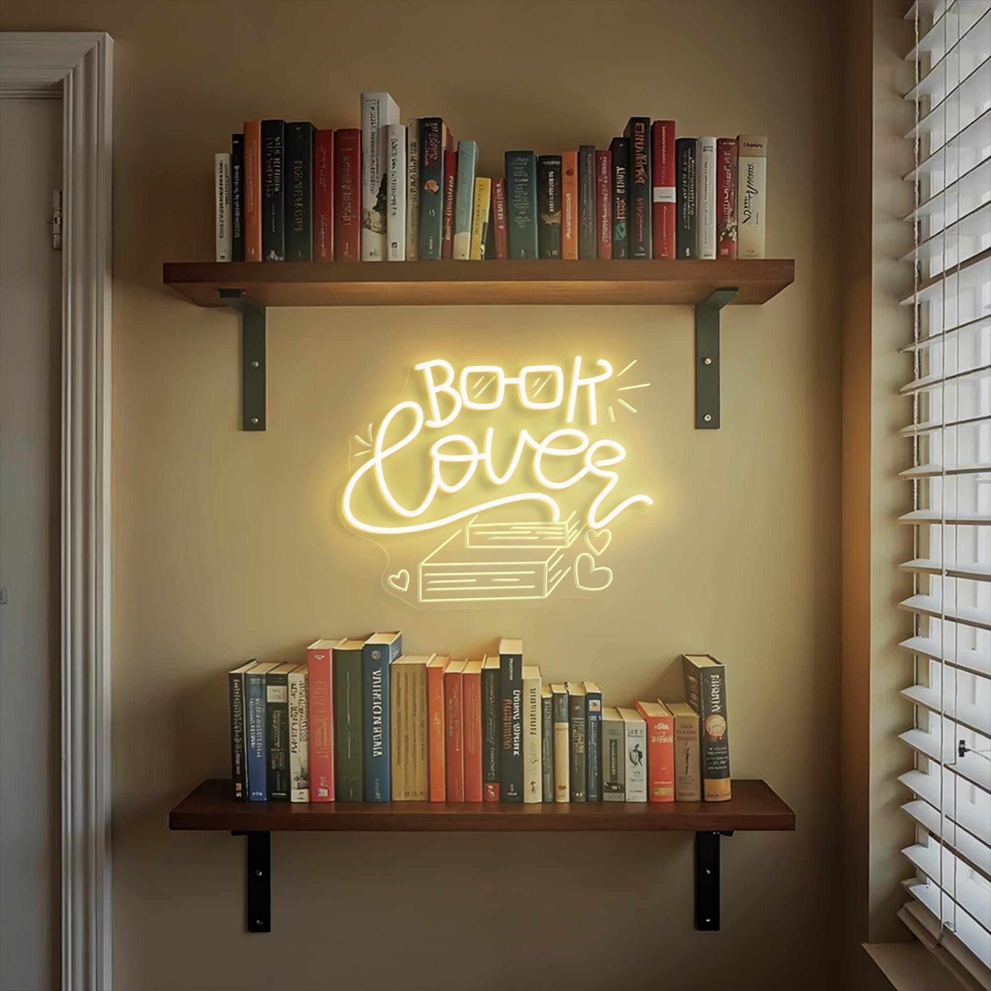 Book Lover Neon Sign Custom Aesthetic LED Light for Bookshelf Reading Nook Gift for Bookworm Bedroom Wall Decor Cozy Reading Room Light Sign