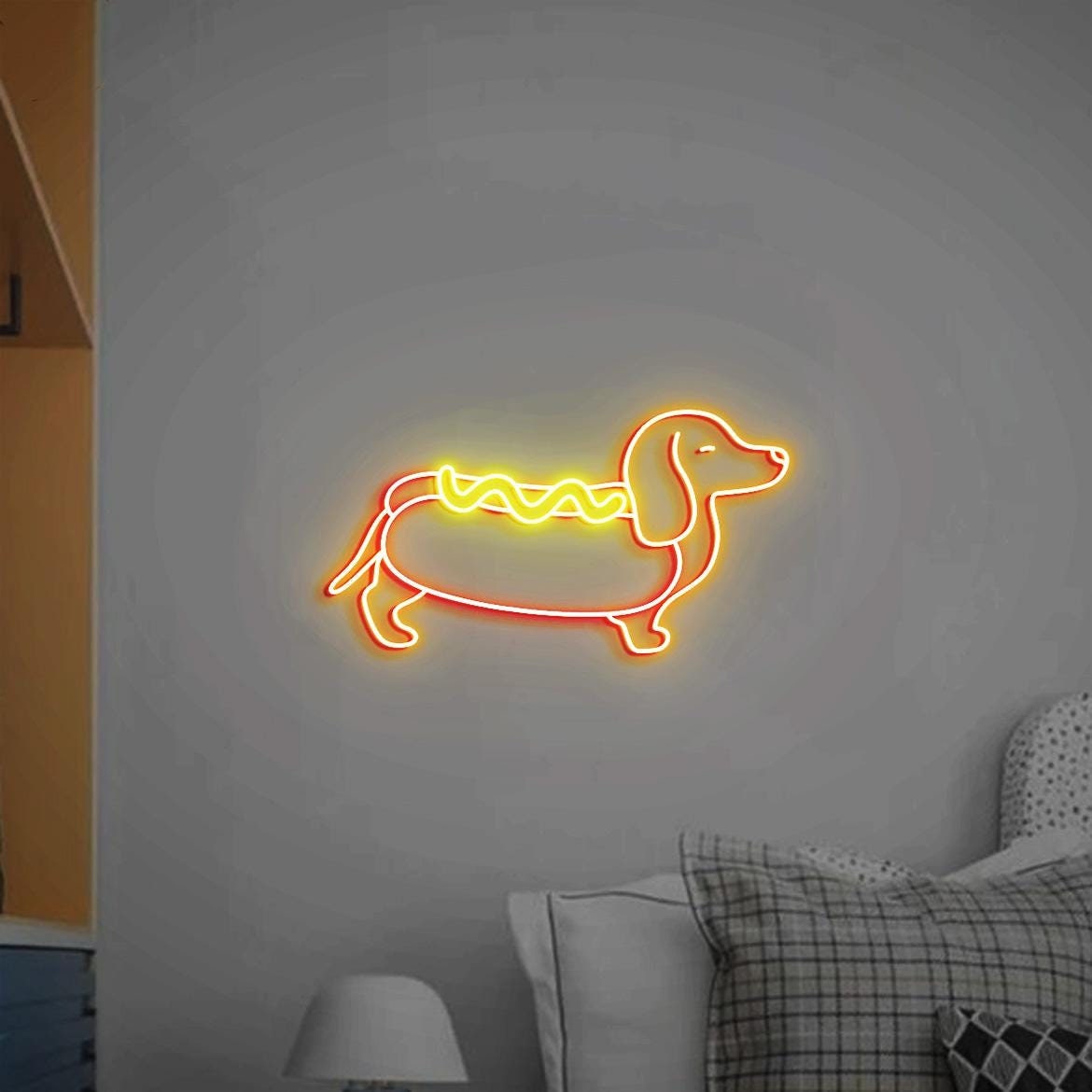 Hot dog Weenie Neon Sign, Hot Dog Dachshund Neon Light, Cute Weenie Dog Home Wall At, Gifts for Weenie Dog Lovers, Hot Dog Fast Food