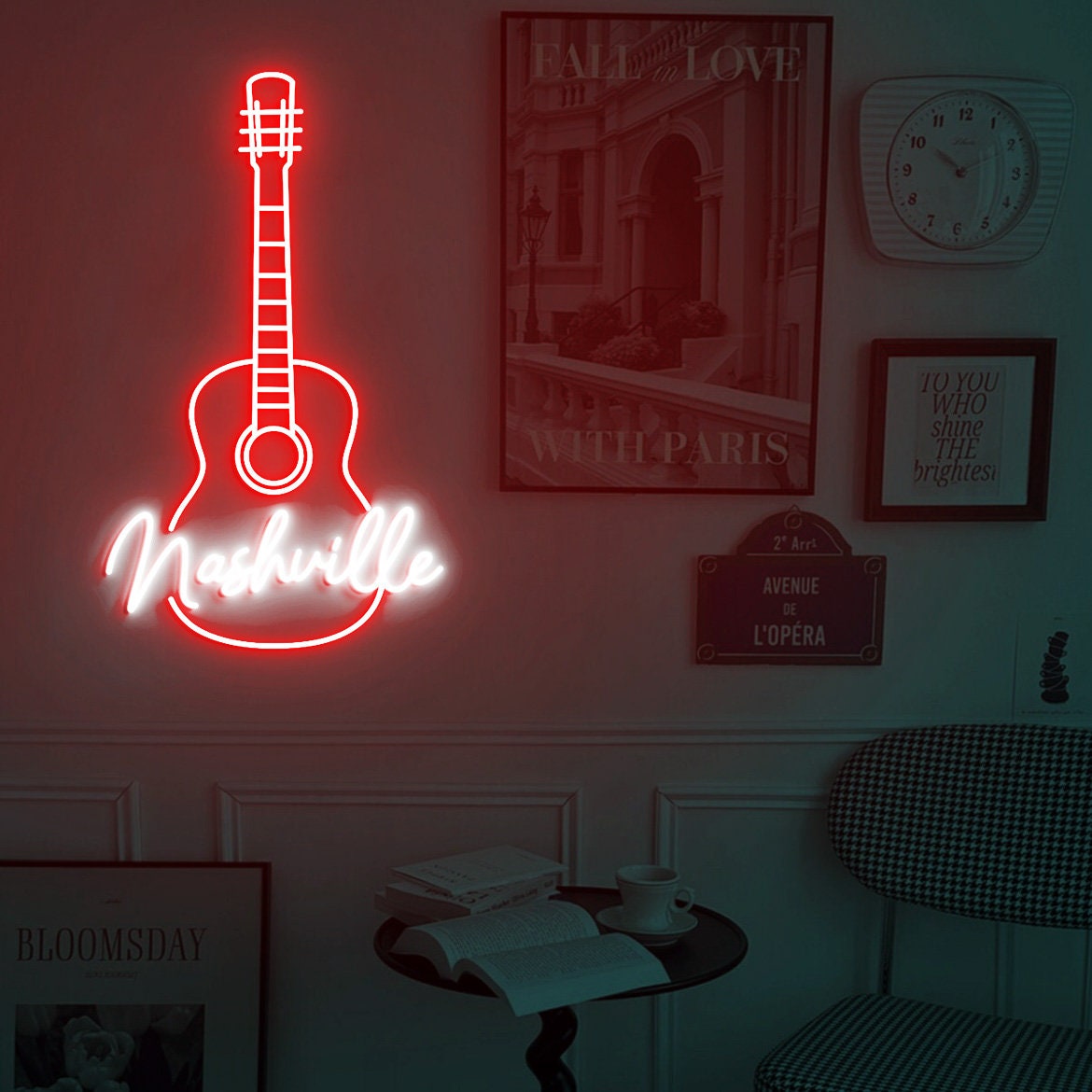 Nashville Guitar Neon Sign, Nashville Music Sign, Nashville Music City, Country Music Led Neon Sign, Guitar Wall Art
