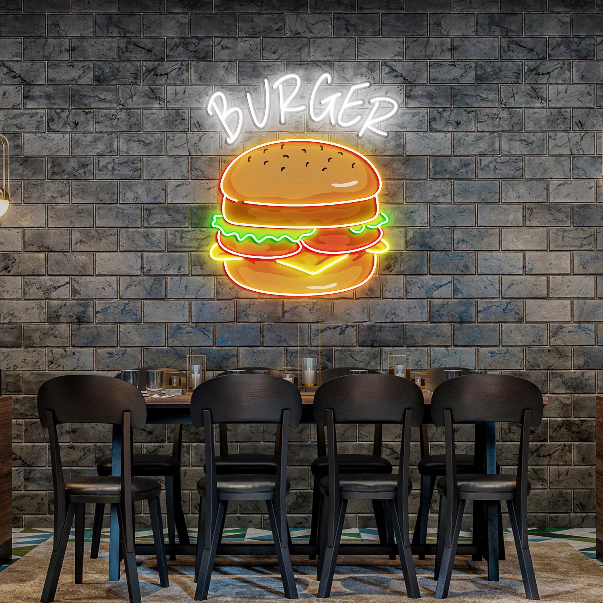 Burger Neon Sign, Burger Diner Restaurant Wall Printed Neon Sign, Burger Art gift for Who loves burgers , Burger Signs