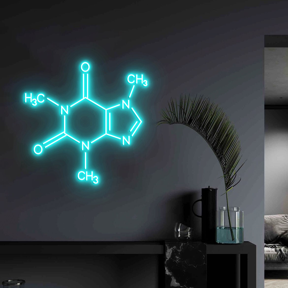 Caffeine Molecule, Led Neon Sign, Wall Decor Caffeine Molecule, Coffee Molecule Art, Coffee Wall Decor, Wall Art Hanging
