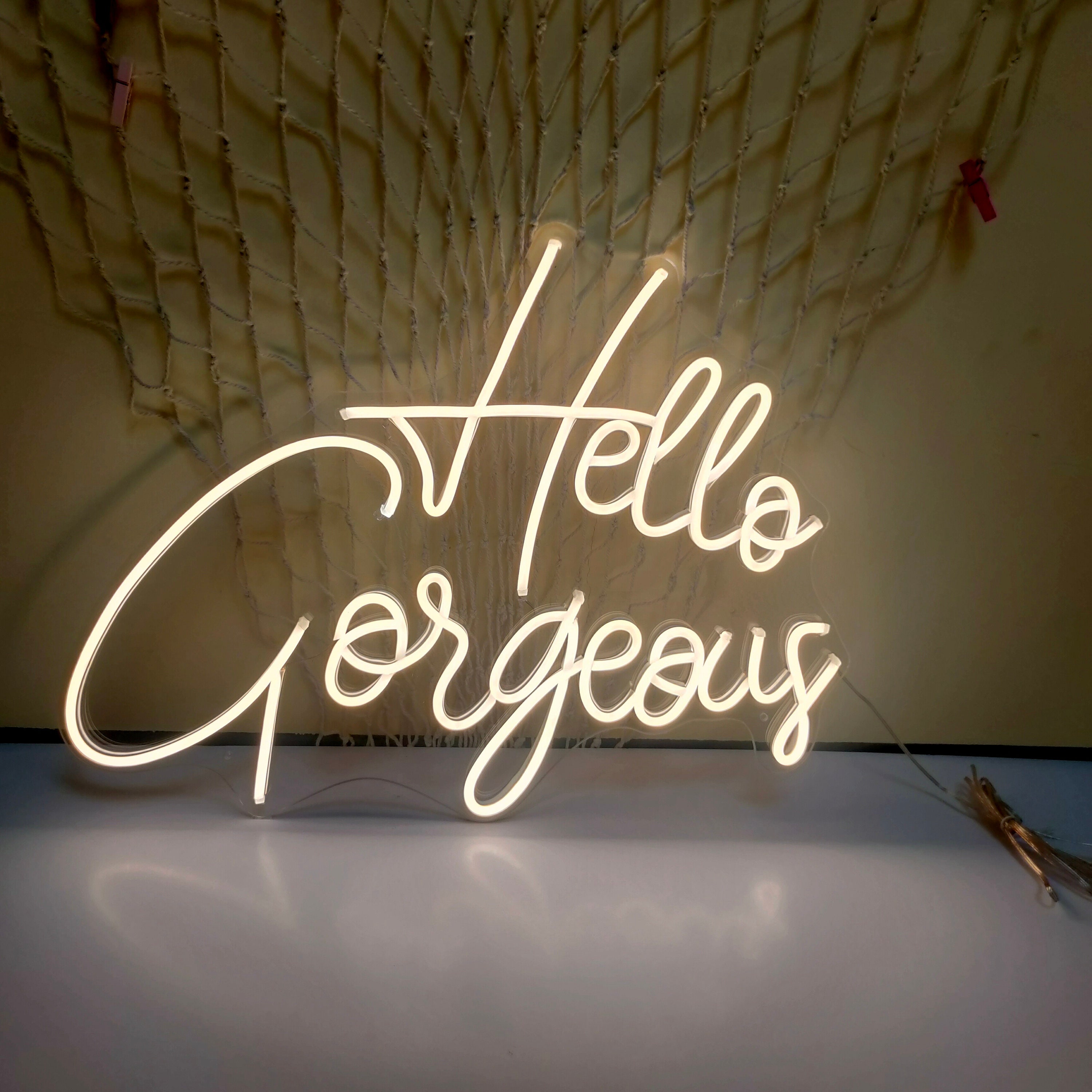 Hello Gorgeous Neon Sign Name Light Letters Flexible Led Aesthetic Room Decor Acrylic Neon Mural For Party Bar Home Room Wedding Banner Wall