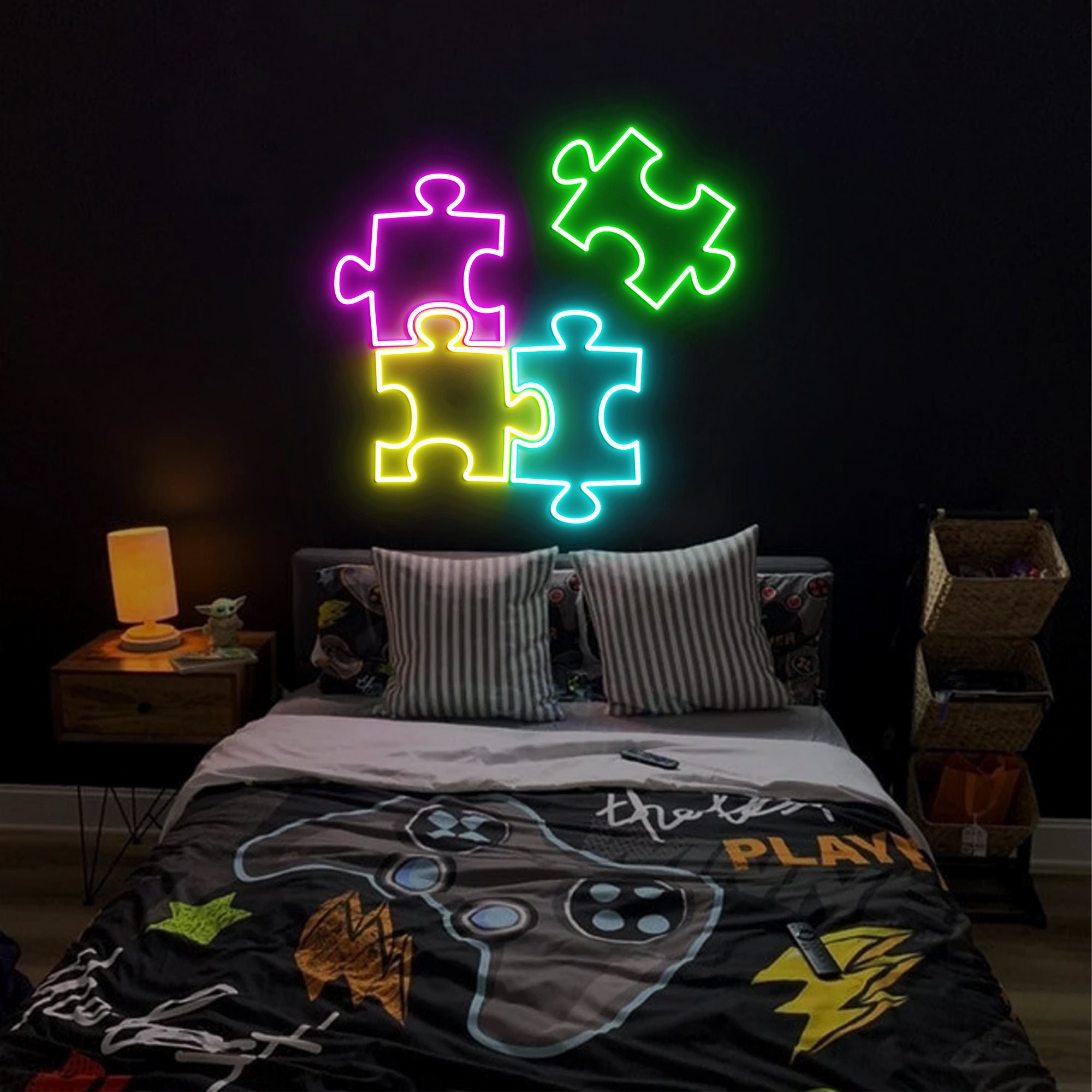 Puzzle Neon Light, Neon Sign Light Decor, Puzzle Bedroom Neon Sign, Bedroom Neon Lights, Game Neon Signs, Puzzle Wall Decoration