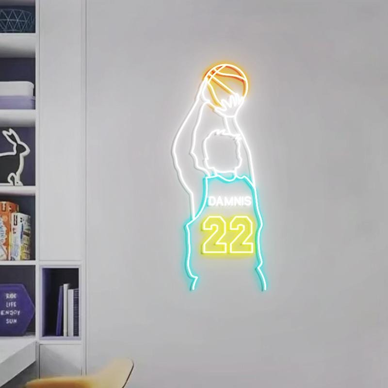 Customizable Basketball Player Jersey Name & Number, Neon Light Sign Basketball Jersey, Basketball Bedroom Wall, Custom Basketball Player