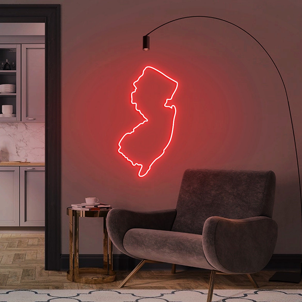 New Jersey State Sign, Neon Sign Farmhouse Home Decor, Custom State Map Sign Gift, New Jersey Wall Art, Home State Decor, Moving Gift