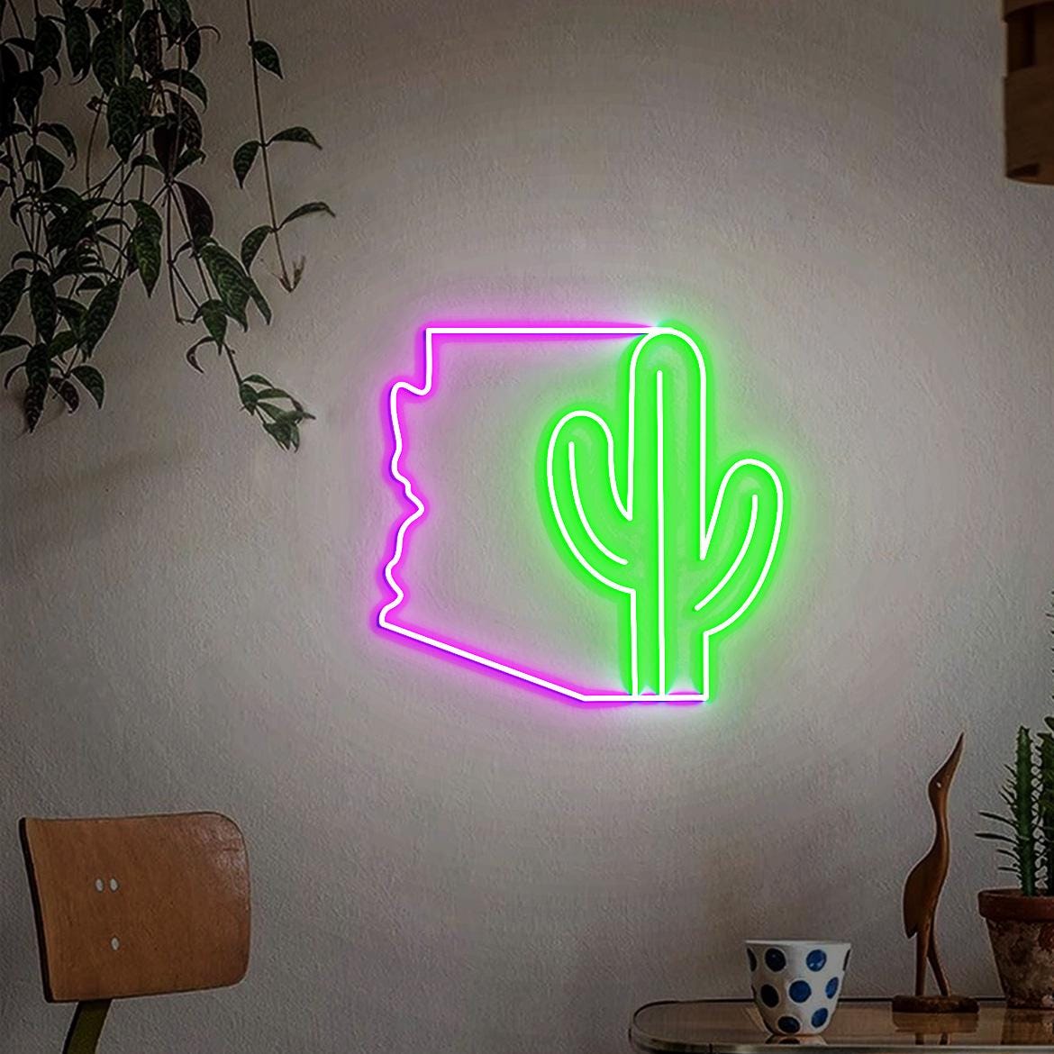 Arizona Cactus Neon Sign, Arizona Map Sign, Arizona Sign for Home Decoration, Arizona Christmas Gift, Arizona Cactus Art Wall