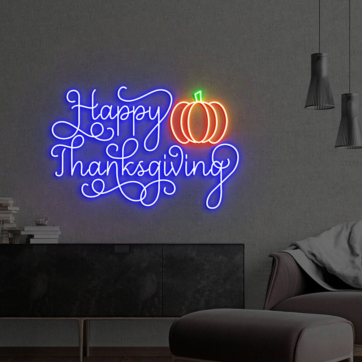 Custom Happy Thanksgiving Pumpkin Neon Sign, Thanksgiving Pumpkin Decor, Pumpkin Sign, Happy Thanksgiving Sign, Thanksgiving Sign