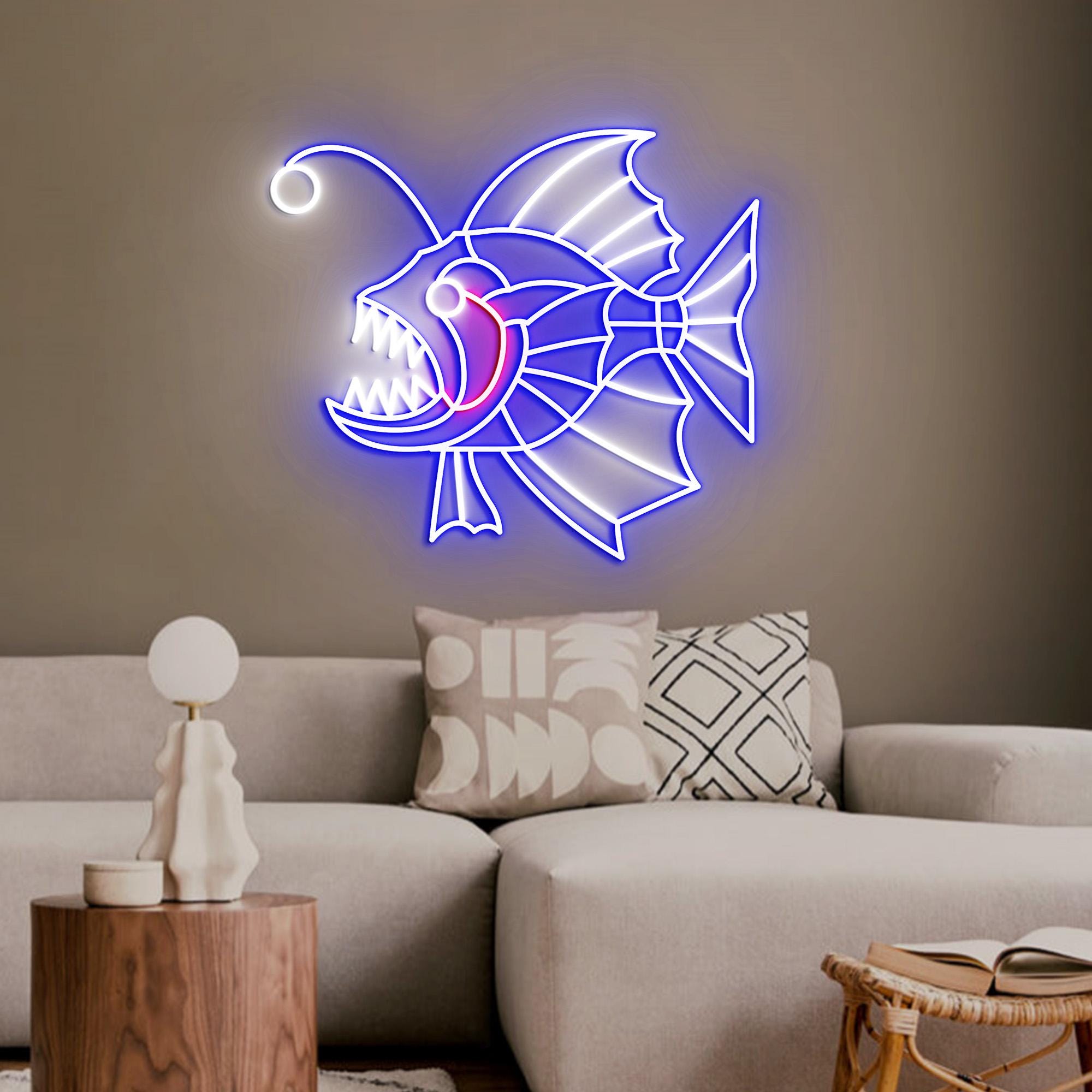 Anglerfish Neon Light, Colorful Anglerfish Home Decor, LED Neon Light, Sea Monster Gift for Ocean Lovers, Anglerfish Wall Decoration