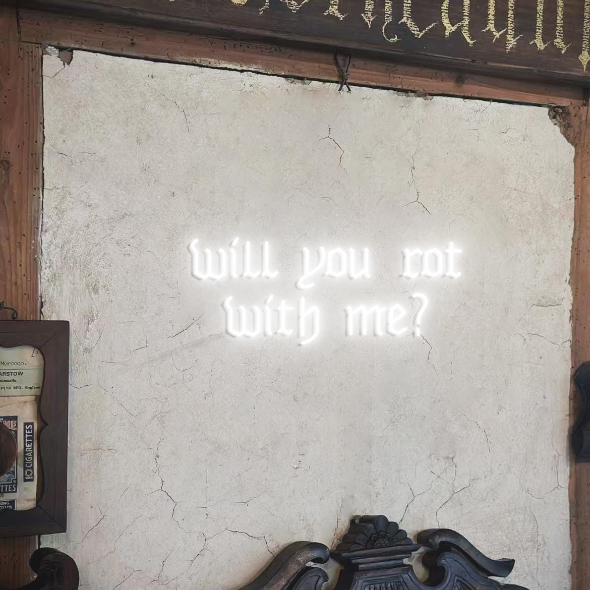 Will you Rot with me? Neon Sign, Gothic Themed Proposal Decor Idea, Old English gothic wedding decoration Backdrop Neon Light