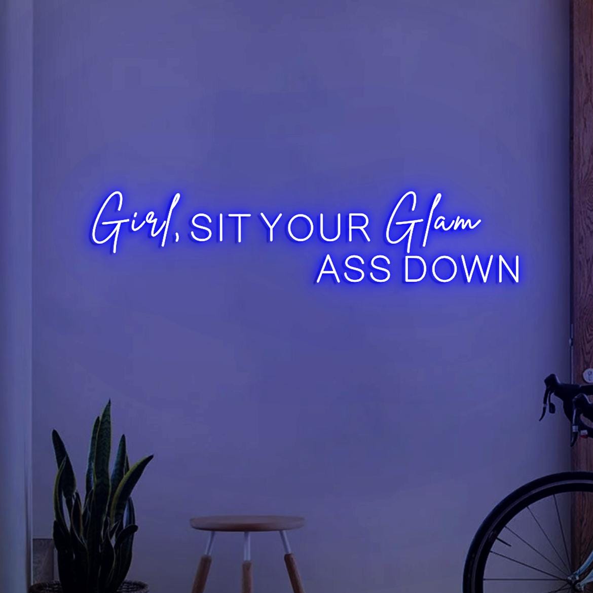 Girl Sit Your Glam Ass Down Neon Sign, Personalized Neon Light Salon Wall Idea, Glam Salon Signs Wall, Salon Boss Business Sign