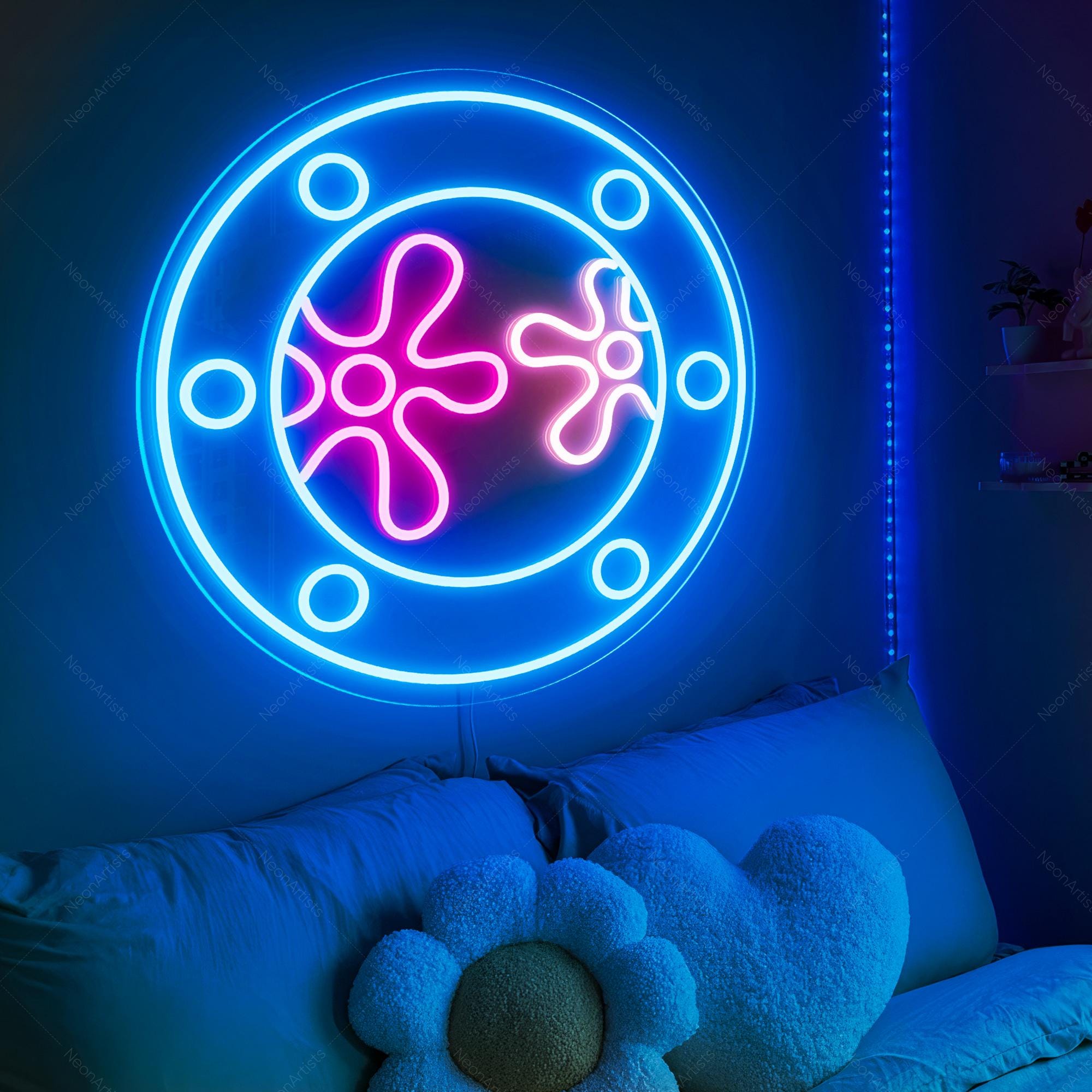 Ocean World Flower Porthole Neon Sign Lights for Bedroom Wall Decor,Flowers World Under Sea Neon Sign,Kid's Room Wall Decor