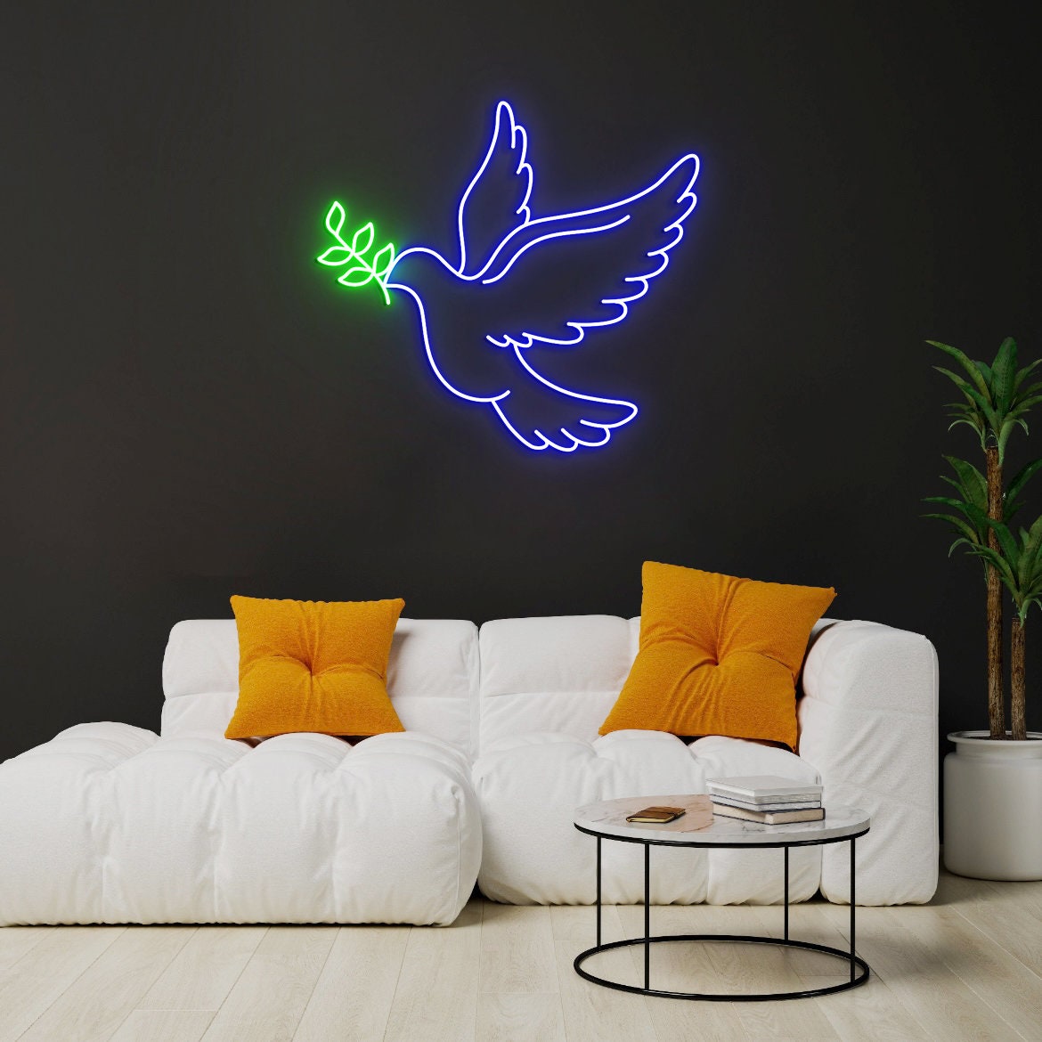 Pigeon Neon Light, Flying Dove Neon Light, Peace Dove, Freedom Dove Bird Led Sign, Flying Dove With Branch, Dove-Peaceful Sign Decor