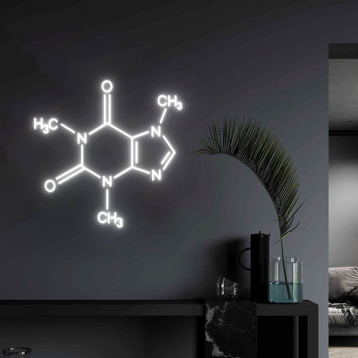 Caffeine Molecule, Led Neon Sign, Wall Decor Caffeine Molecule, Coffee Molecule Art, Coffee Wall Decor, Wall Art Hanging