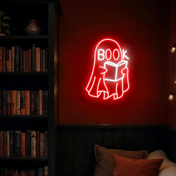 Cute Ghost Neon Light for Bookworms Spooky LED Sign Halloween Aesthetic Decor Reading Nook Decor Bookstore Wall Art Gothic Sign for Library