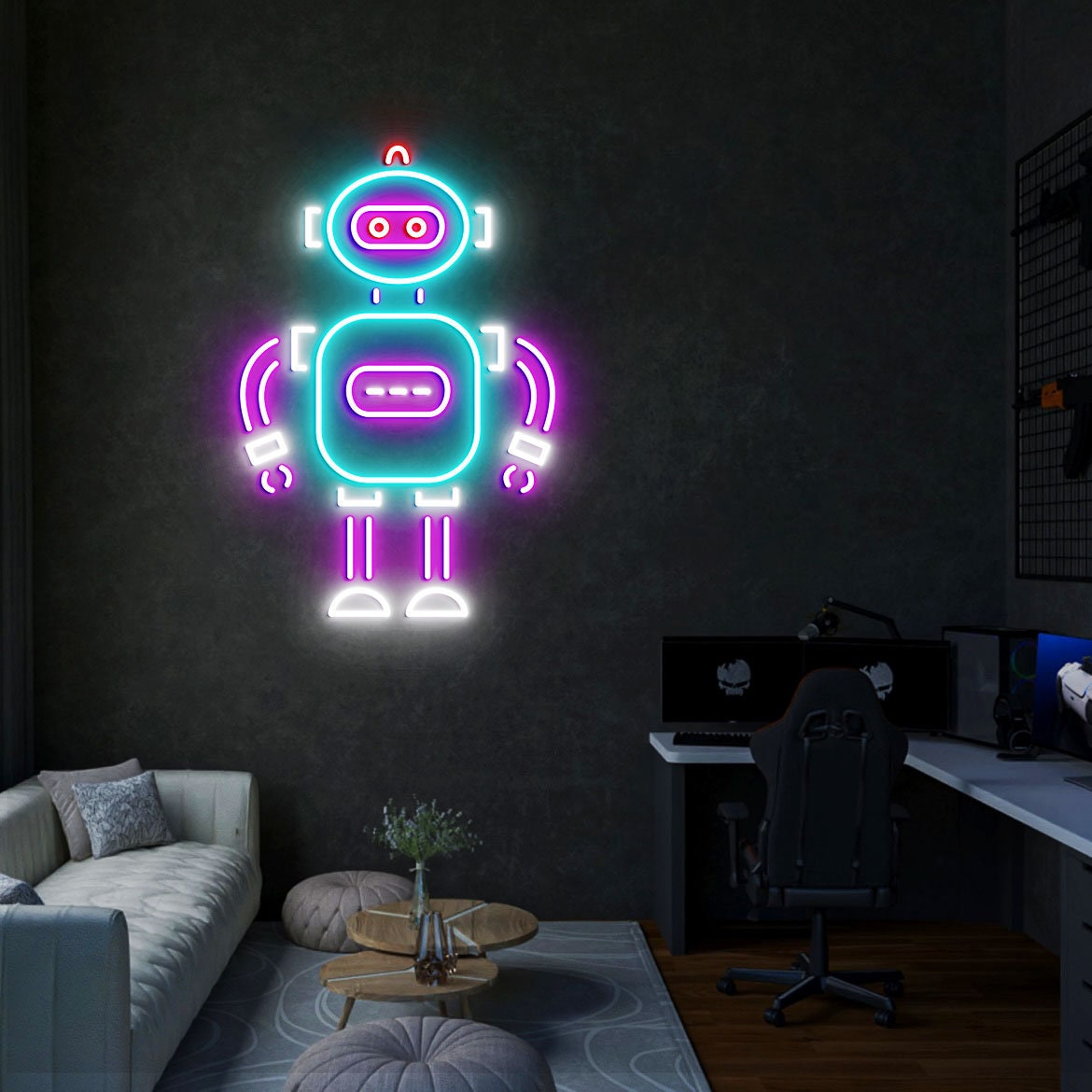 Robot Neon Light, Neon Sign Light Decor, Robot Bedroom Neon Sign, Bedroom Neon Lights, Home Neon Lights, Robot Wall Decoration