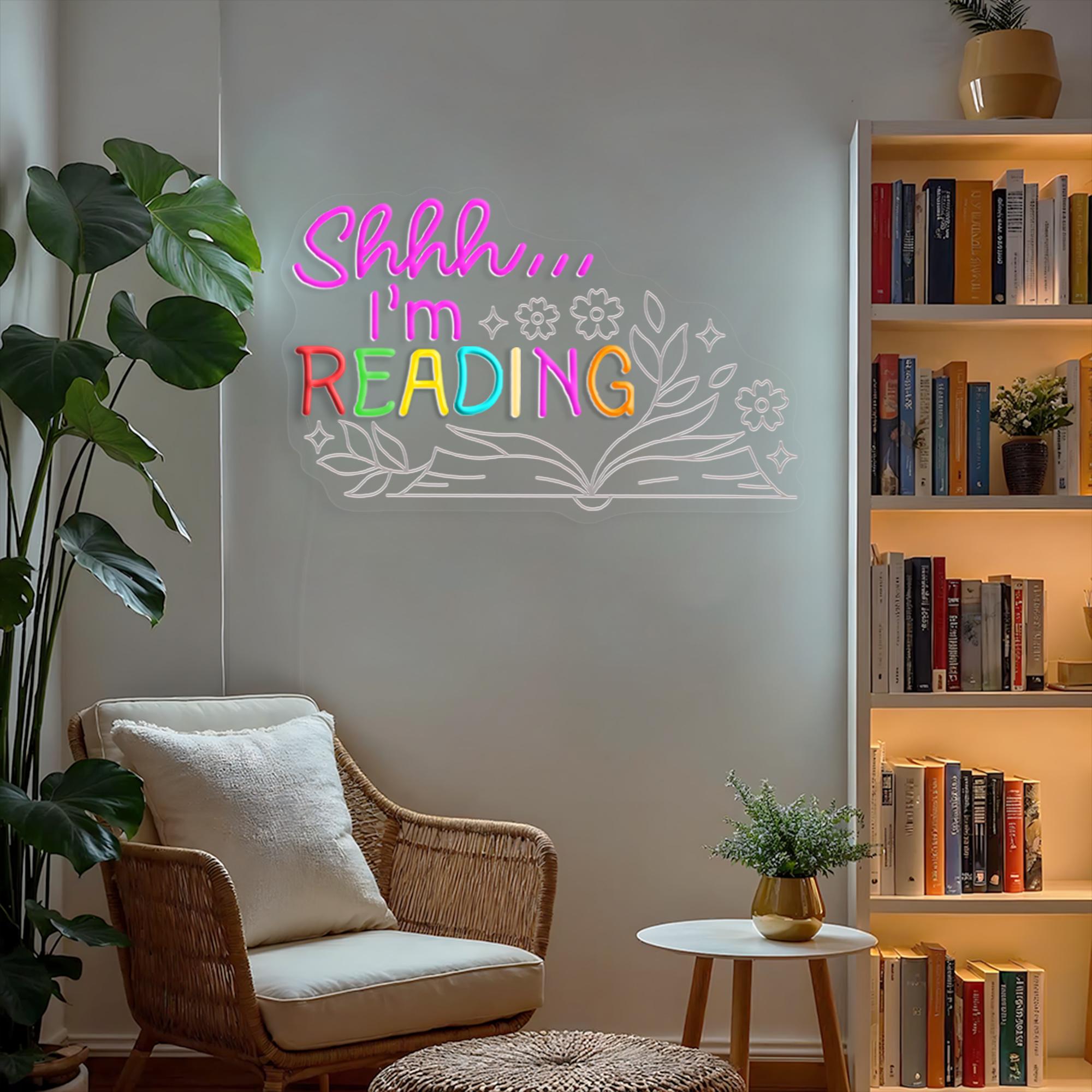 Shhh I'm Reading Neon Sign Book Wall Sign Decor Reading Wall Hanging Sign Bookshelf Decor Library Neon Sign Reading Quote Gift for Friend
