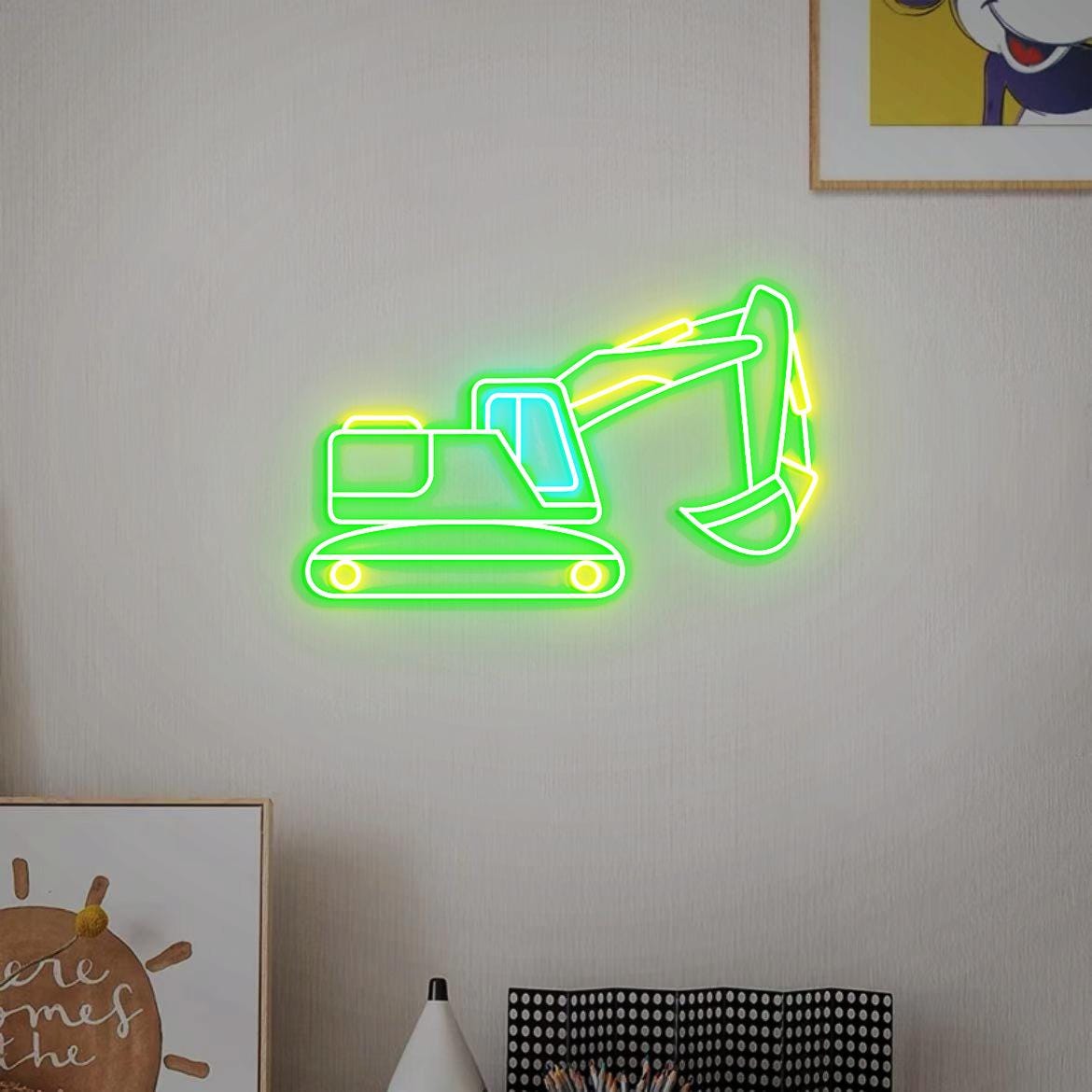 Excavator Neon Sign, Construction Excavator Wall Art, Digger Nursery Decor, Excavator Gift for Children, Toddler Bedroom Excavator Decor