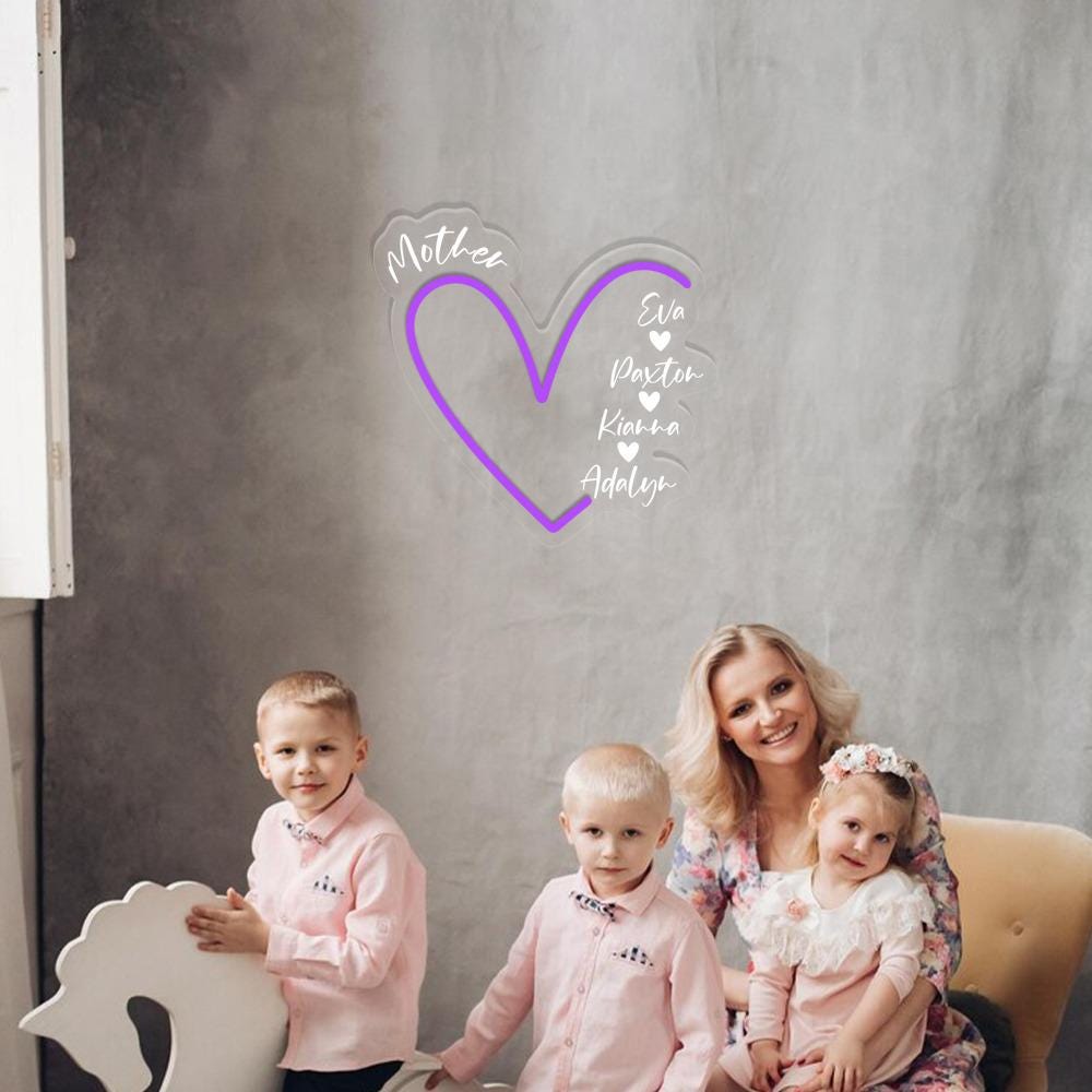 Custom Mama Neon, Personalized Mom Neon, Neon with Kids Names, Gift for Mom Mama, Mom Heart Neon, Custom Grandma Neon, Mother's Day Gifts.