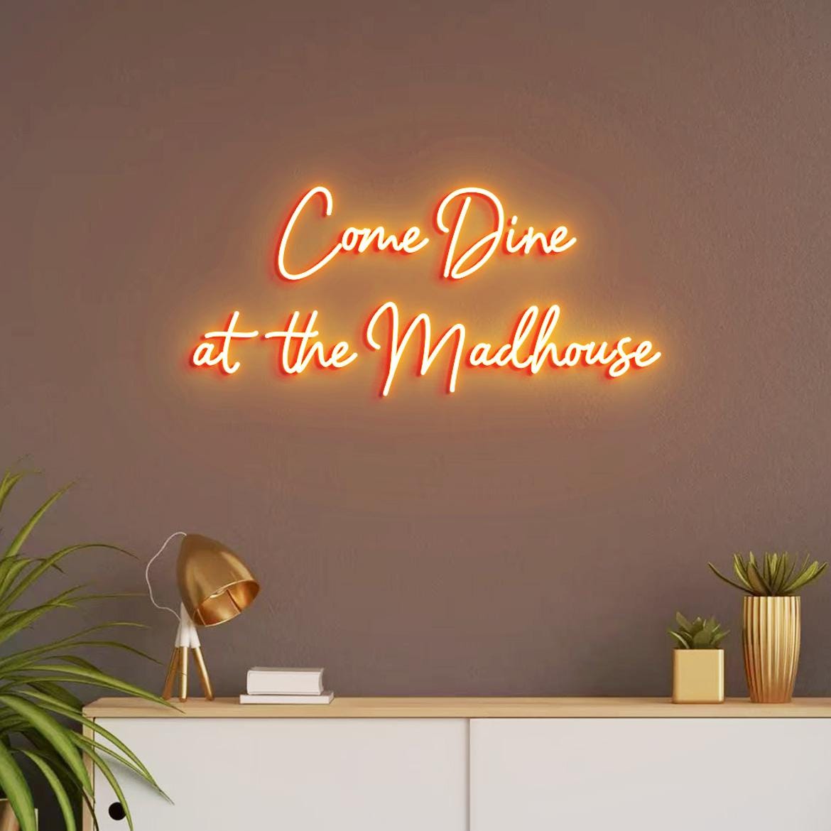 Come Dine At the Madhouse Neon Sign, Madhouse Sign, Neon Sign Dining Room Decor, Funny Signs for Dine Room Wall, Madhouse Wall Decor