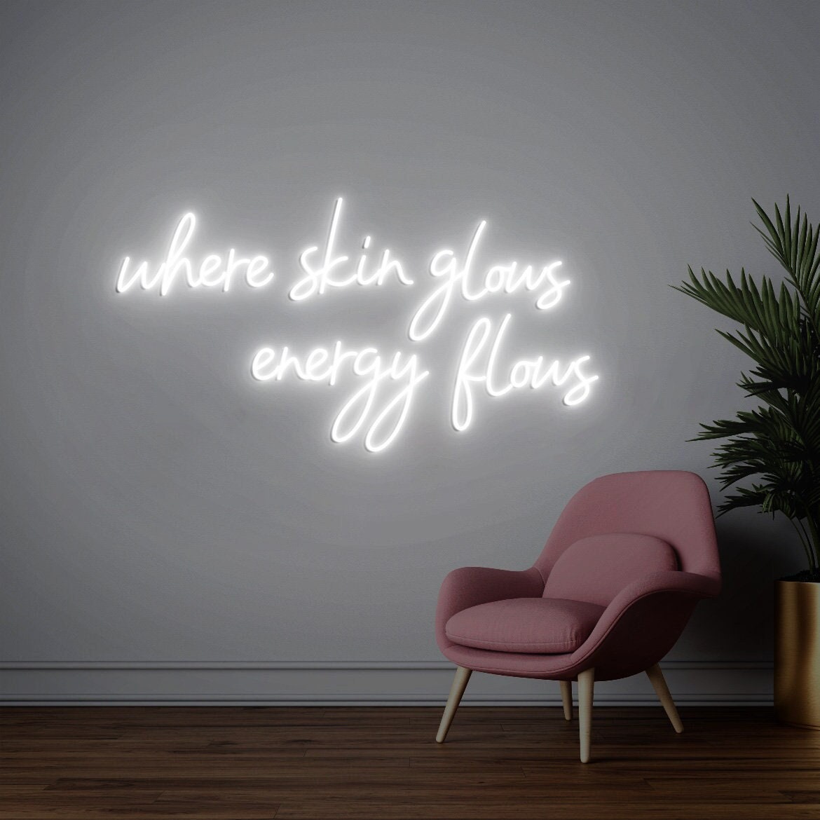 Where Skin Glows Energy Flows Neon Sign, Spa Wall Decor, Esthetician Decor, Beauty Salon Sign, SkinCare Facial Room Wall Decor