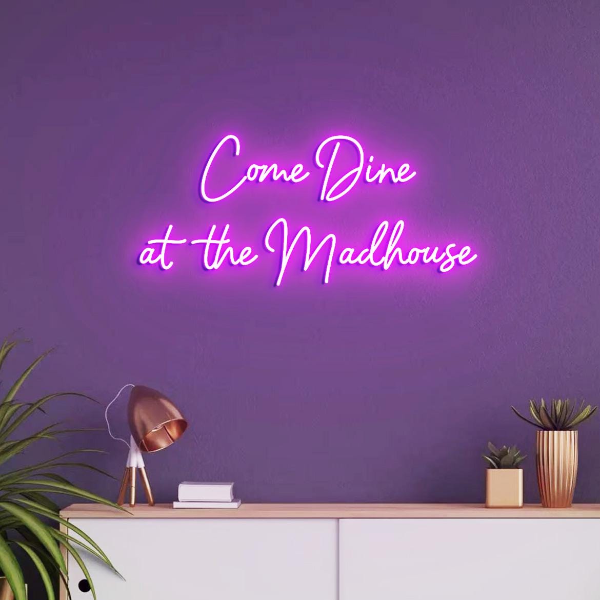 Come Dine At the Madhouse Neon Sign, Madhouse Sign, Neon Sign Dining Room Decor, Funny Signs for Dine Room Wall, Madhouse Wall Decor