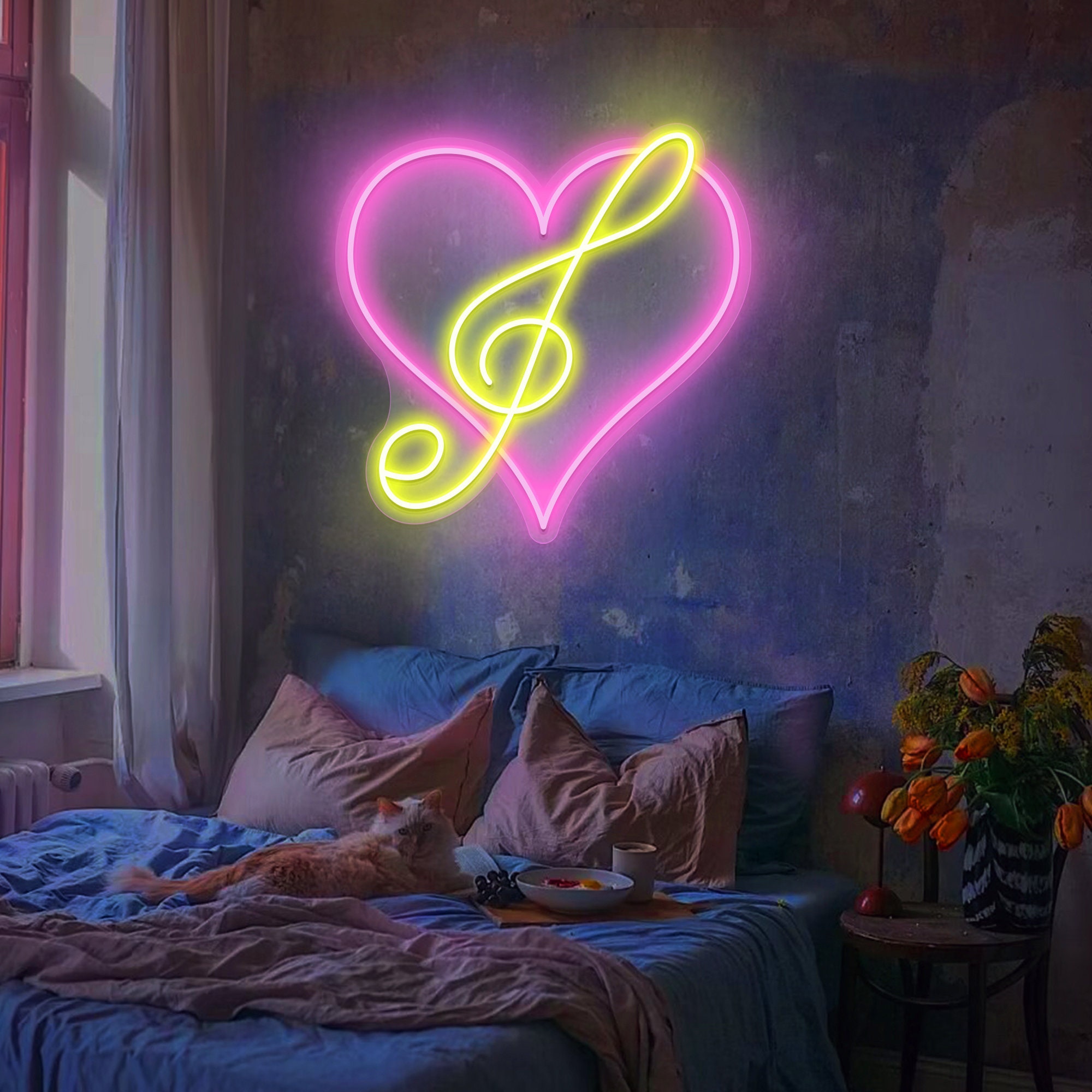 Heart Music Note Neon Sign/Music Note Custom Neon Sign/Heart Neon Sign/Light Up Sign/Neon Sign Bedroom/Wedding Neon Sign