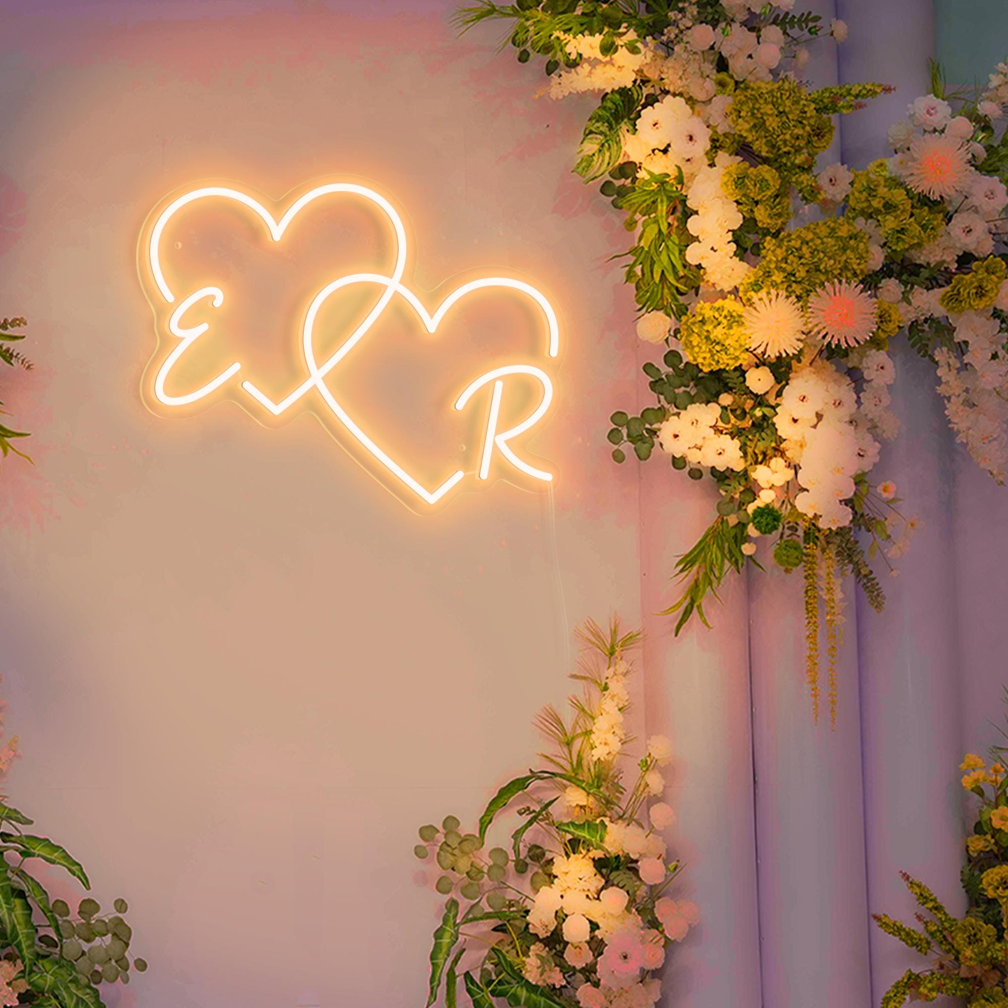 Custom Initial Name Wedding LED Neon Sign, Personalized Wedding Decor, Bride and Groom Neon Light, Romantic Wedding Wall Art