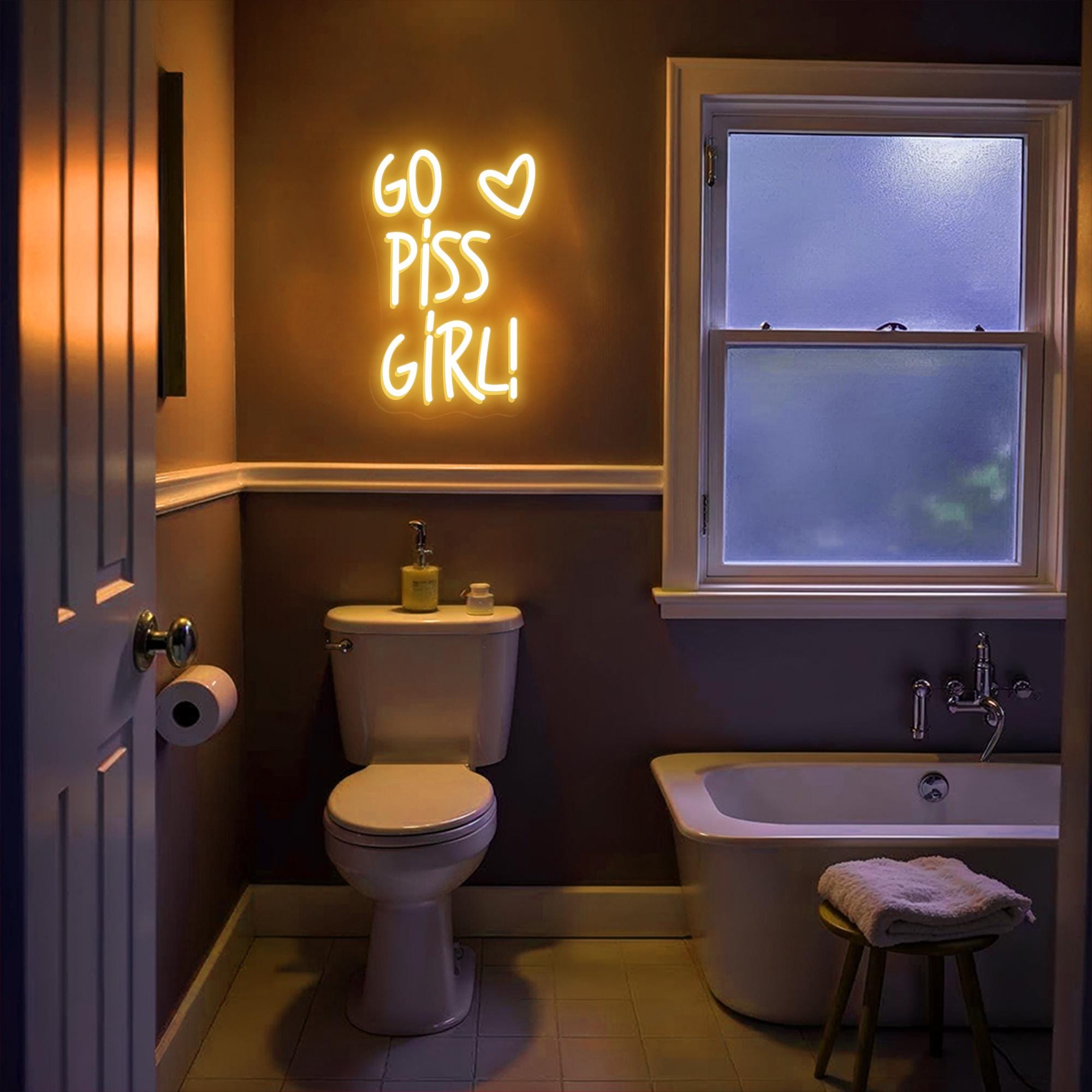 Go Piss Girl Neon Sign Restroom Wall Light Toilets Wall Art Neon Sign Go Piss Girl Light Unique Gift for Her Funny Bathroom Decor Home Decor