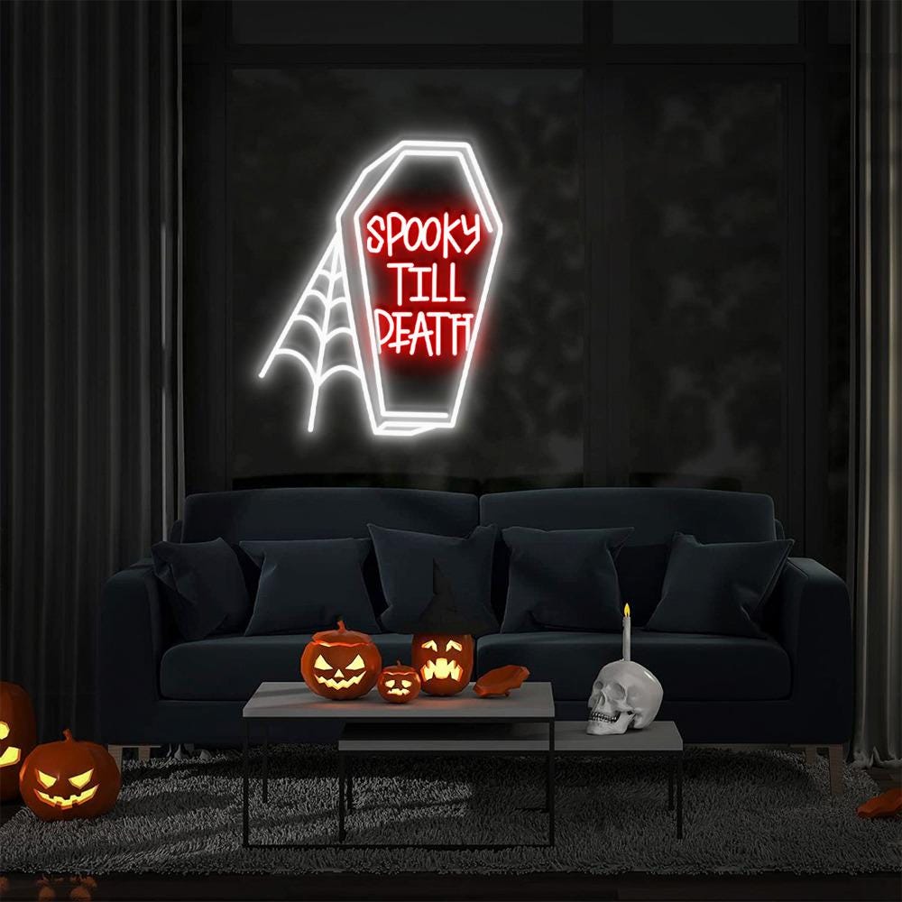 Spooky Till Death Neon Sign Gifts, Pumpkin Skeleton Neon Sign, Ghost Neon Led, Spooky Season Gift, Halloween Party Neon Led, Fall Ghost Neon
