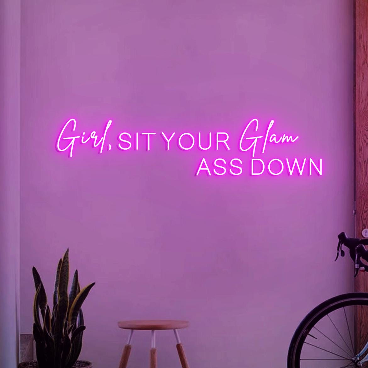 Girl Sit Your Glam Ass Down Neon Sign, Personalized Neon Light Salon Wall Idea, Glam Salon Signs Wall, Salon Boss Business Sign