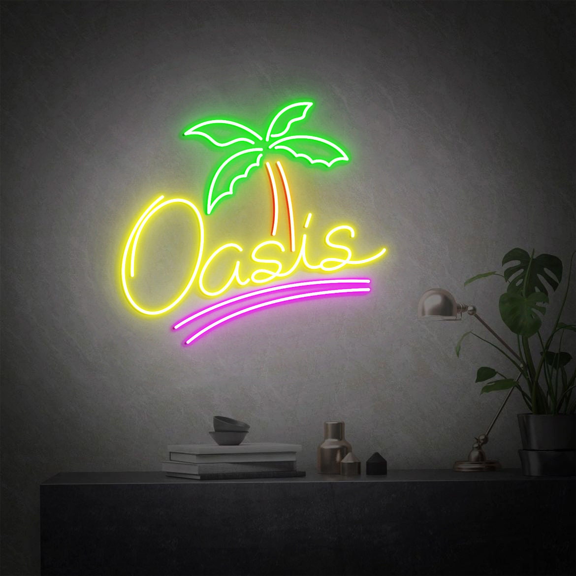 Oasis Sign, Personalized Palm Tree Oasis Neon Sign, Pool Sign, Beach Sign, Tropical Home Decor, Oasis Sign Home Decor