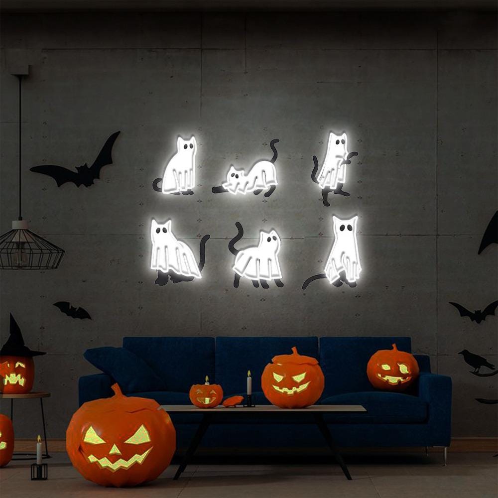 Halloween Neon Sign, Cat Neon Led, Ghost Neon, Halloween Neon, Cool Halloween Cat Neon, Cat Lover Neon, Black Cat Neon, 2024 Spooky Seas